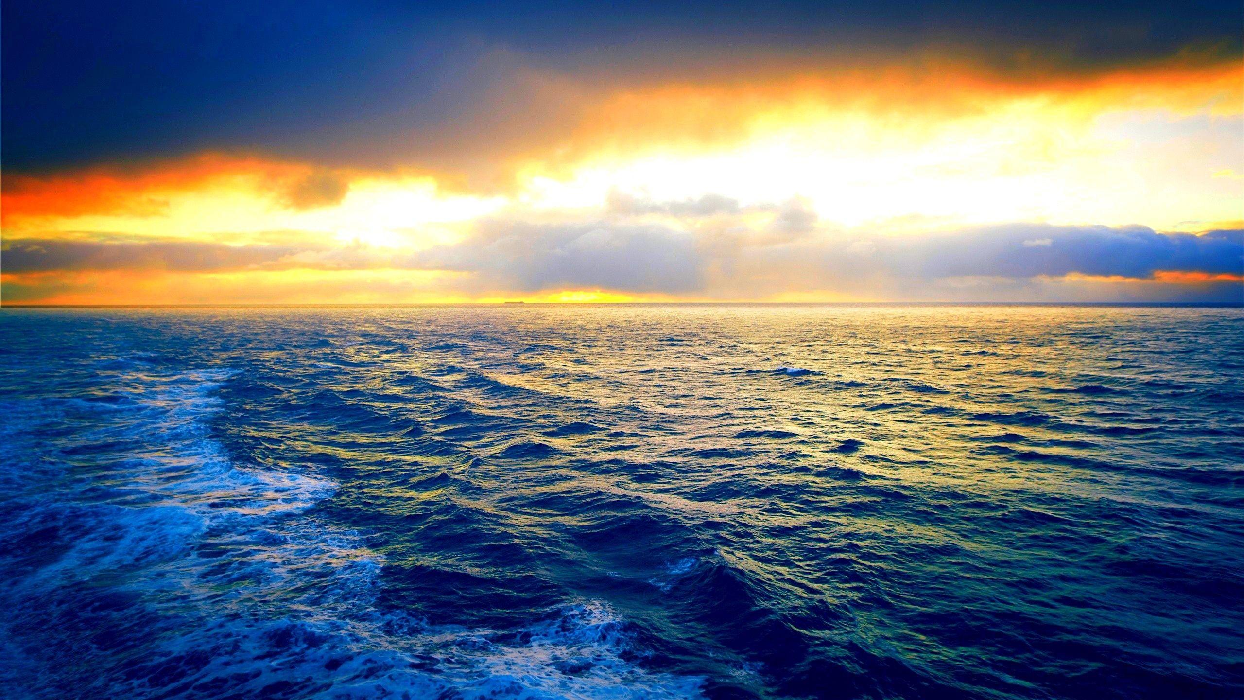Waves Ocean Sea Sunset Clouds Sky HD Wallpaper Free Download