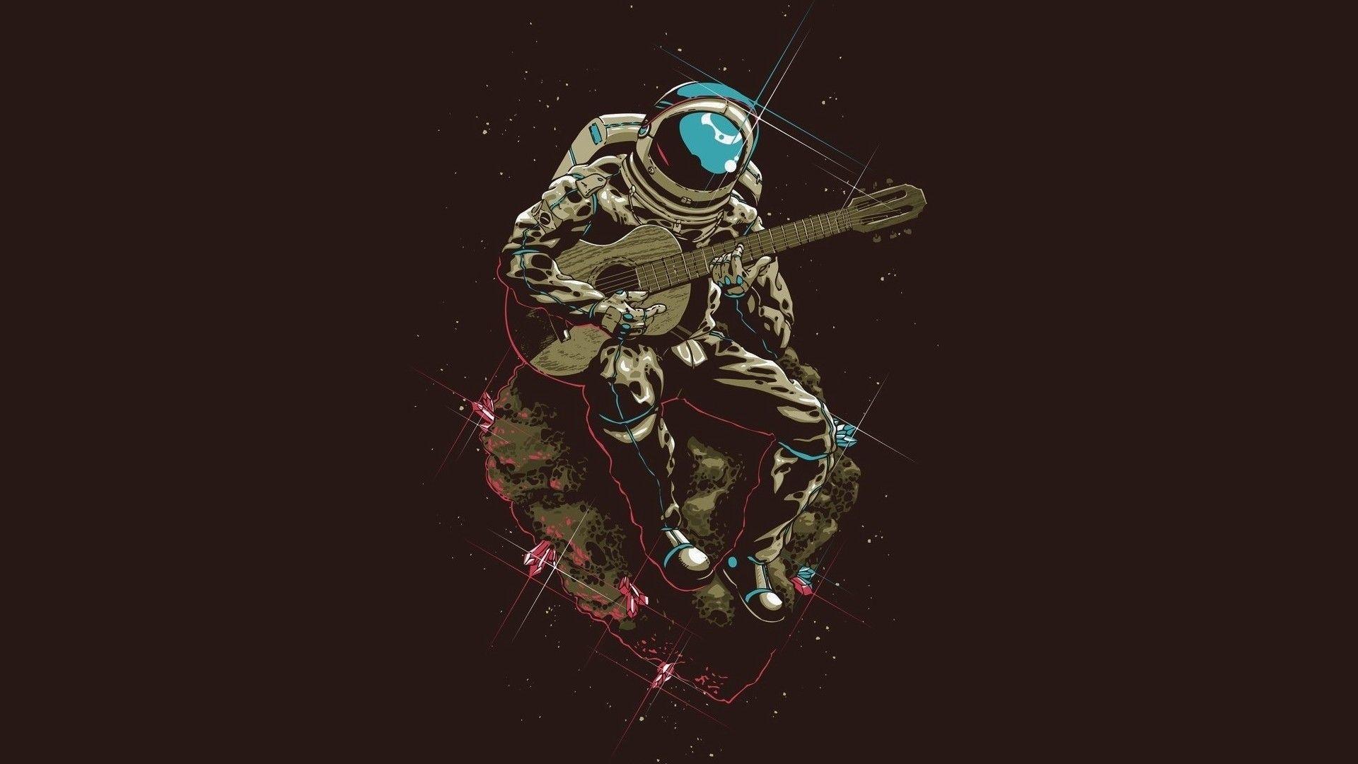 artwork, Astronaut, Guitar, Minimalism Wallpaper HD / Desktop