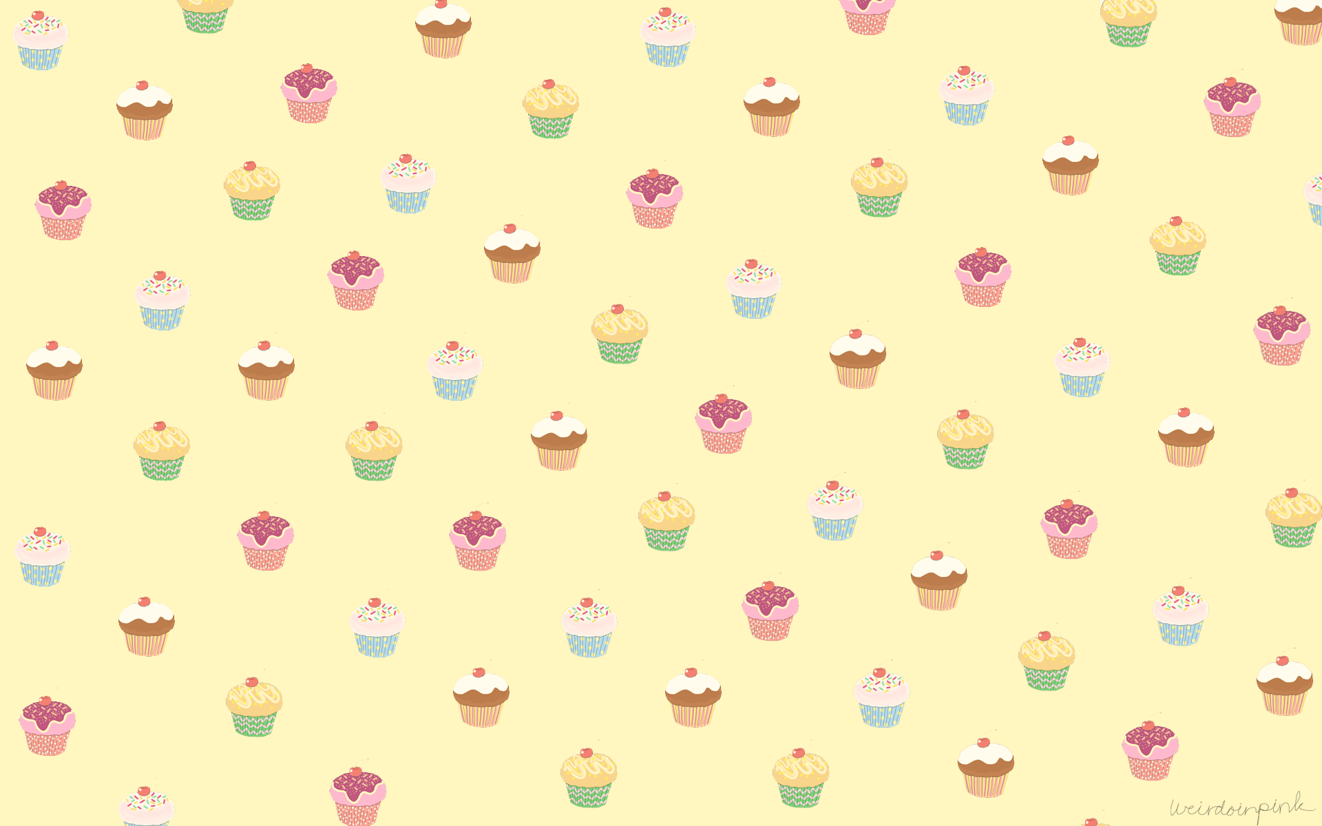 Cute Cupcakes Wallpaper. Watercolor Sweet Seamless Pattern Vintage