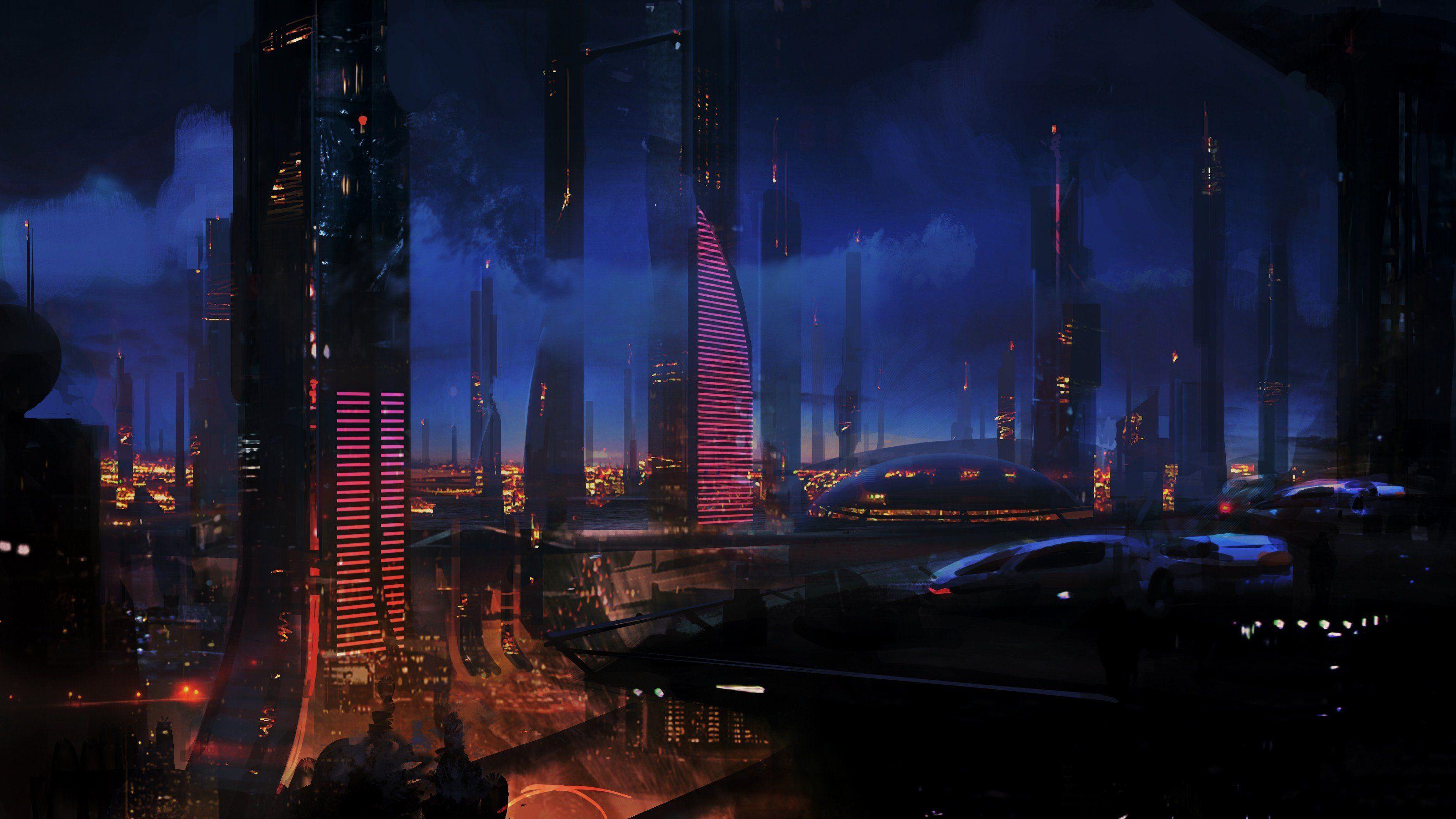 City Lights Futuristic Mass Effect Night Sci Fi