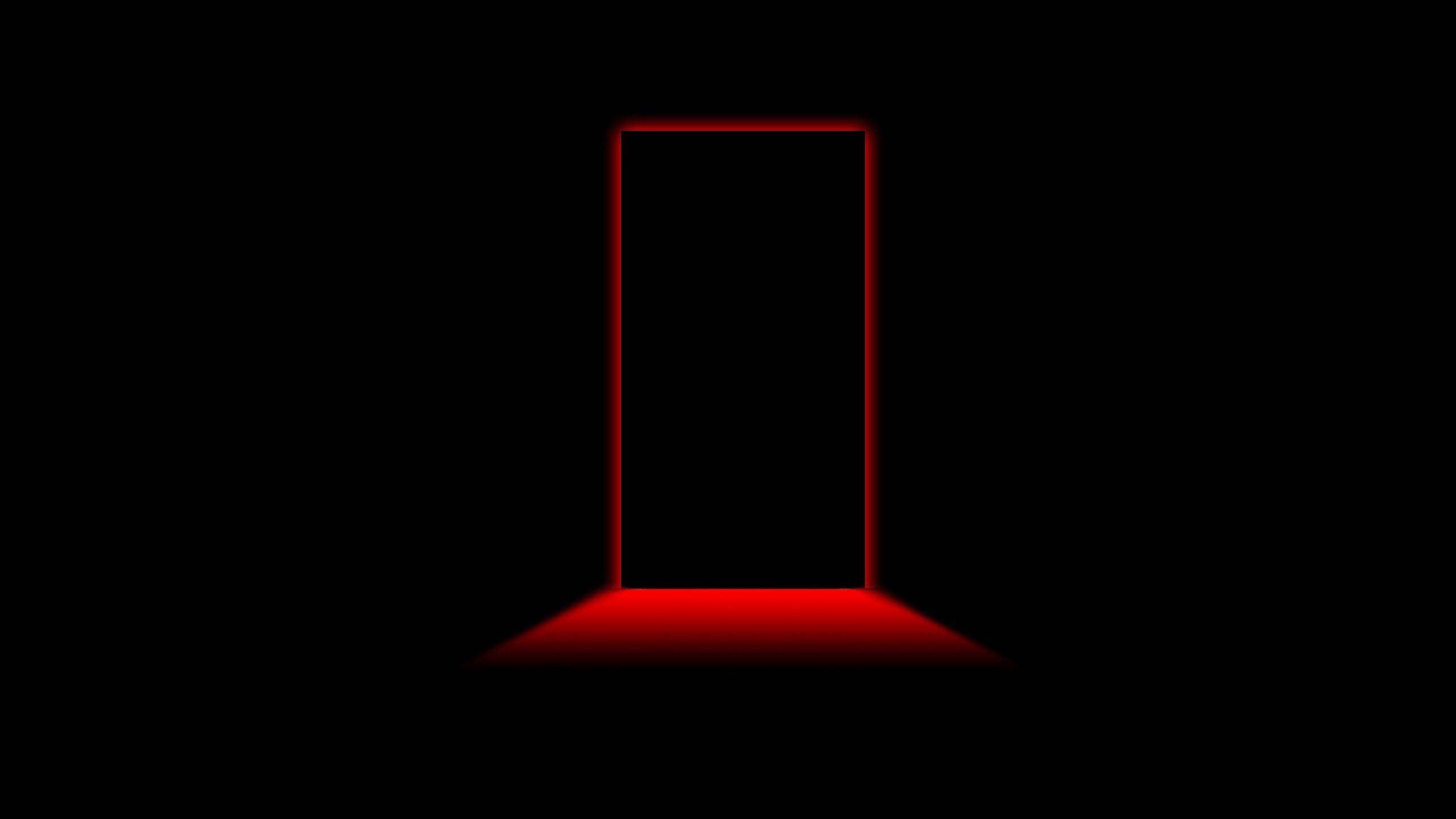 creepy, minimalistic, red, red light, black background, doors
