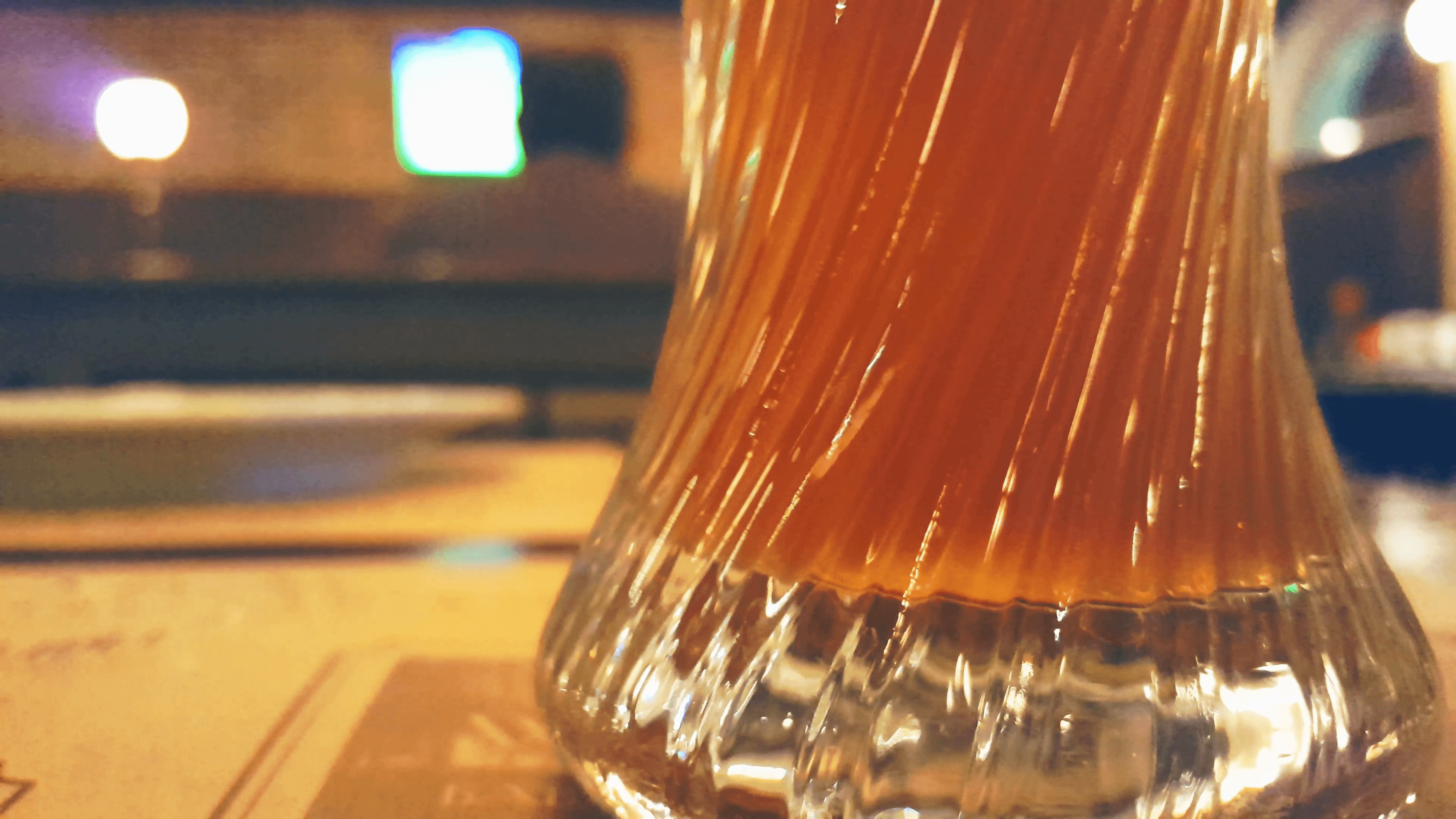 Beer Glass In A Pub, Close Up In Sports Bar, Blurred Background