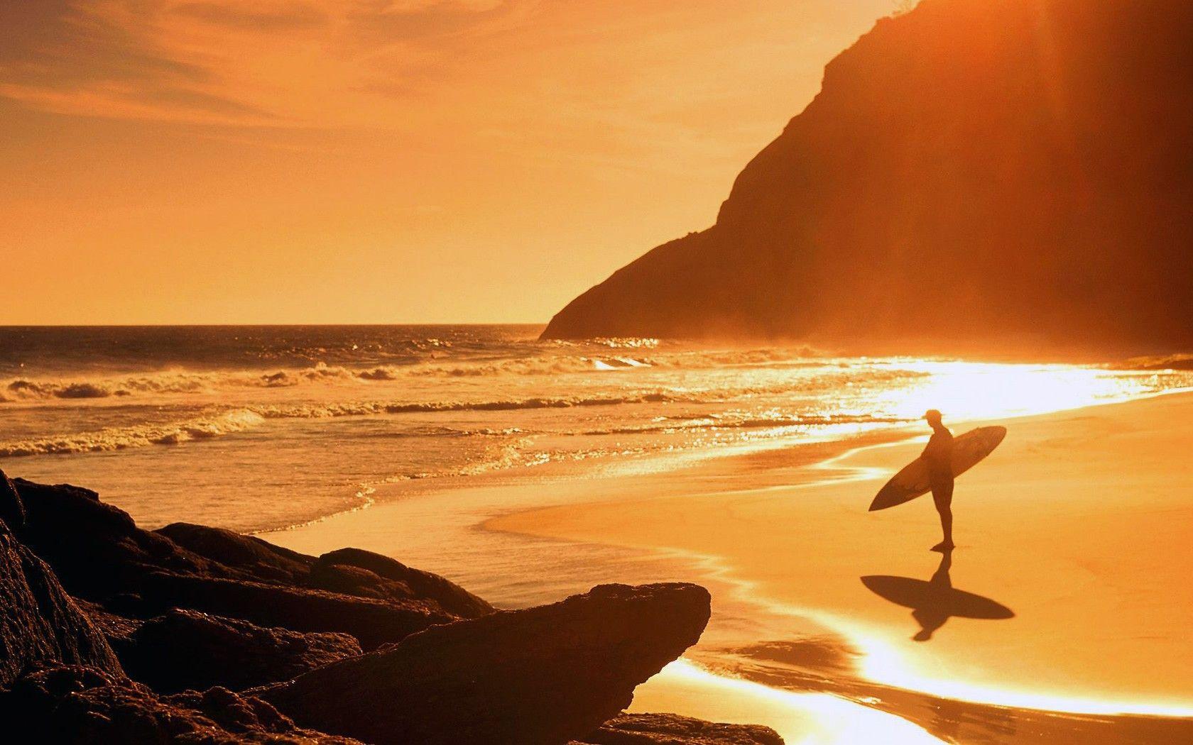 Beach Surfer Sunrise Sunset Surfing Surf Board Ocean Resort