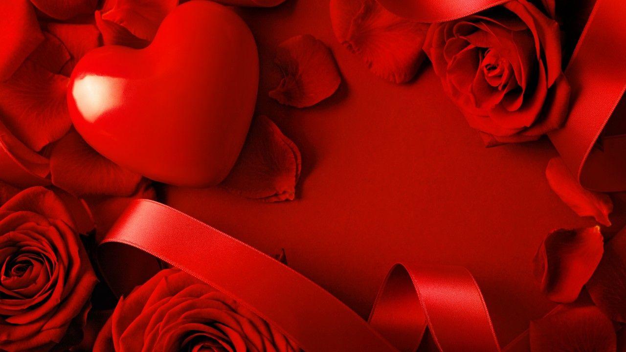 Wallpaper Valentine's Day, Heart, Rose, red, ribbon, romantic, love