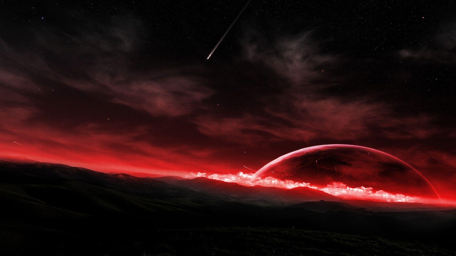 Outer Space Red Shooting Star Stars