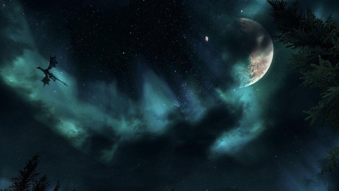 Skyrim dragon night sky wallpaper