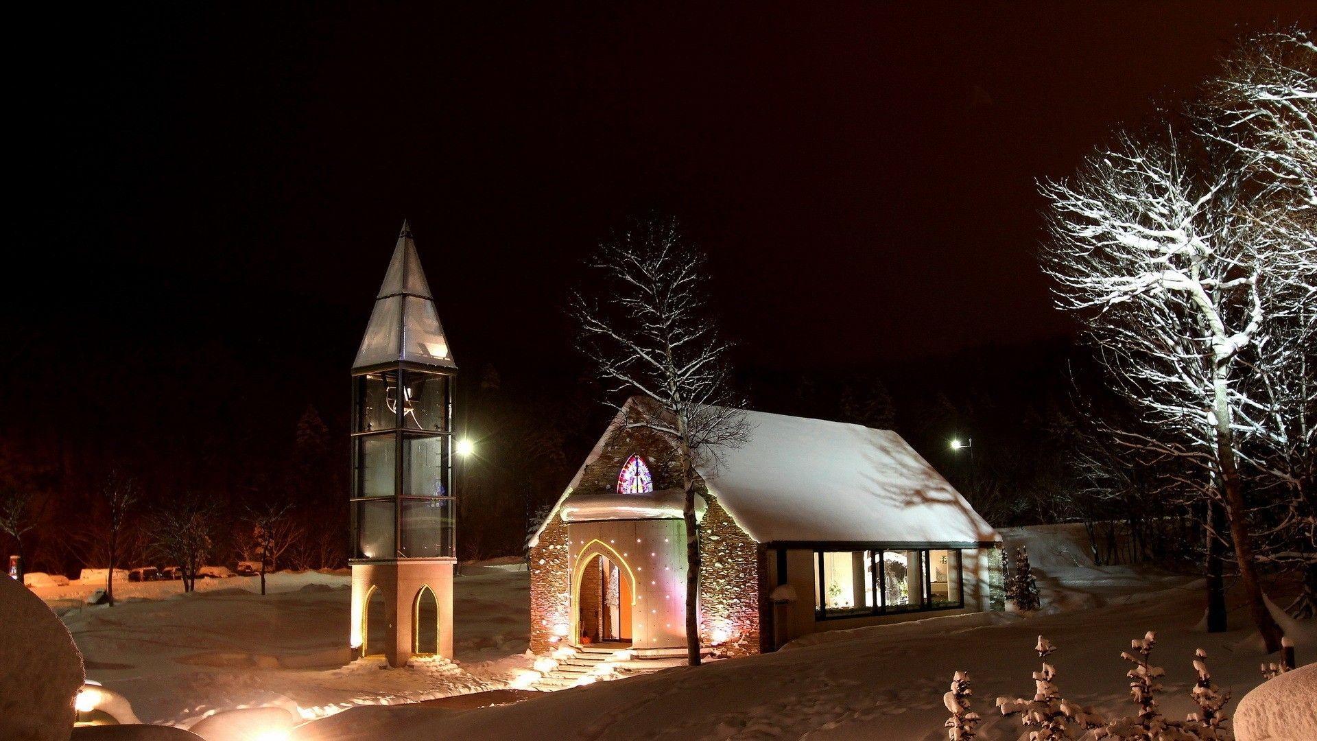 Lovely modern church at night wallpaper. PC