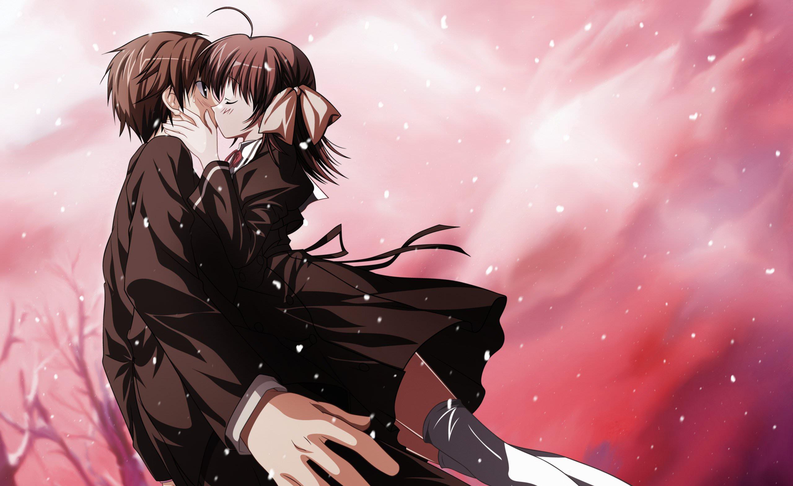 Kissing Anime Couple Romantic Wallpaper