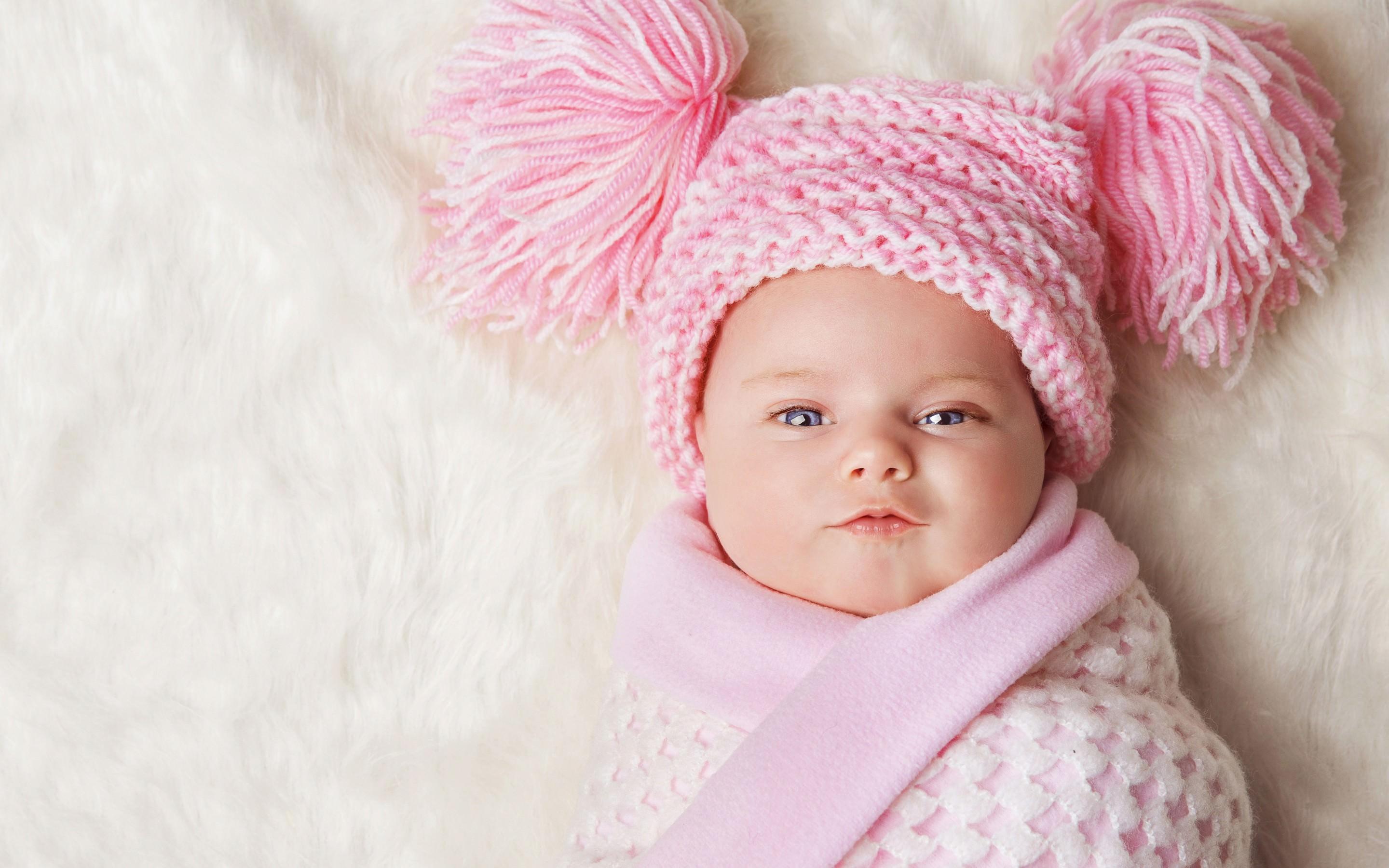 Wallpaper Baby Girl, Wrap, Blanket, Hat, Adorable, 4K, Cute