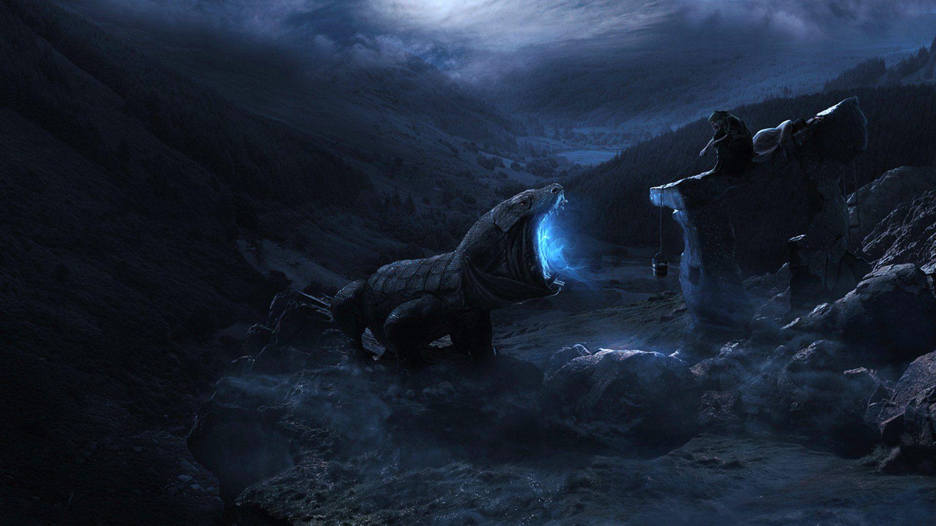 Wallpaper Blue Light Dragon Fantasy 1920 X 1080 Full HD x