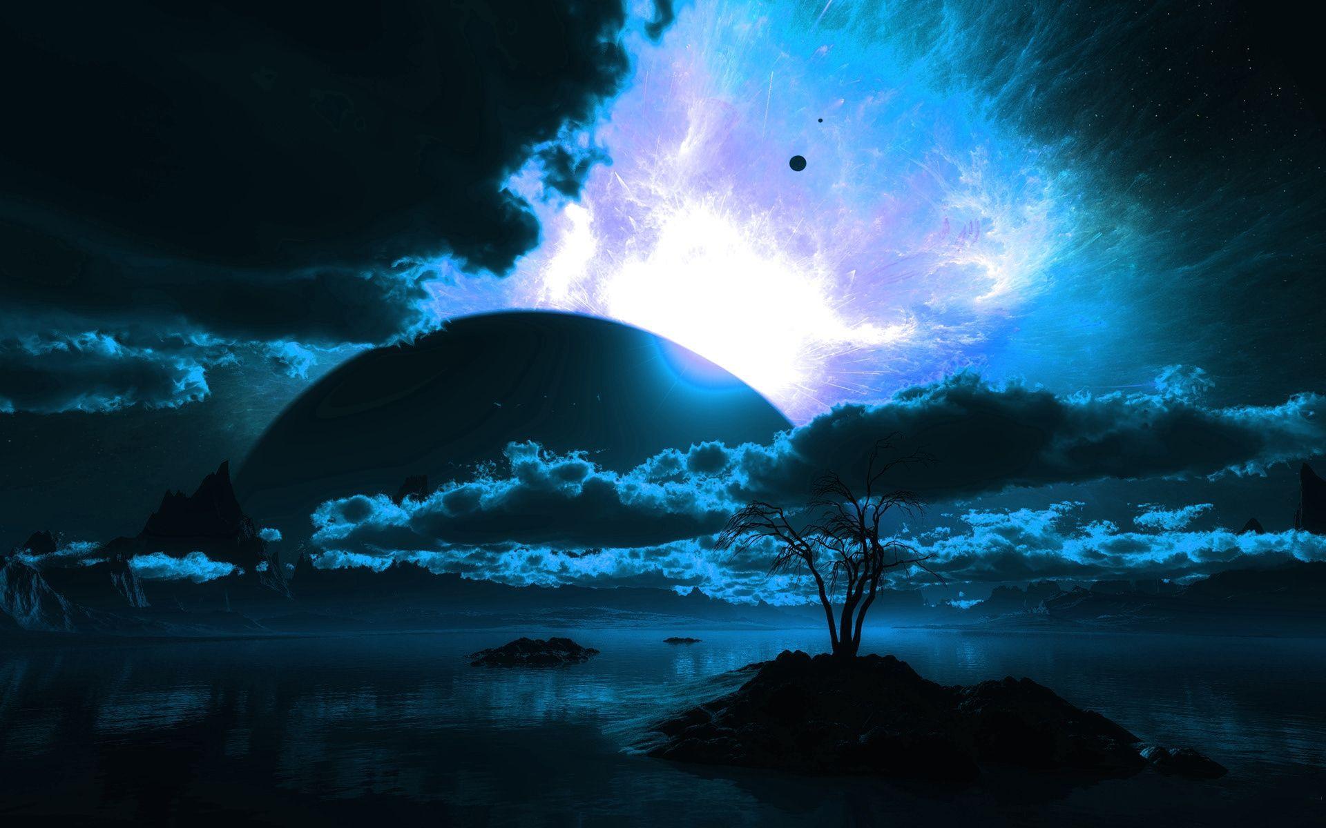 Wallpaper body of water, planet, horizon. Fantasy