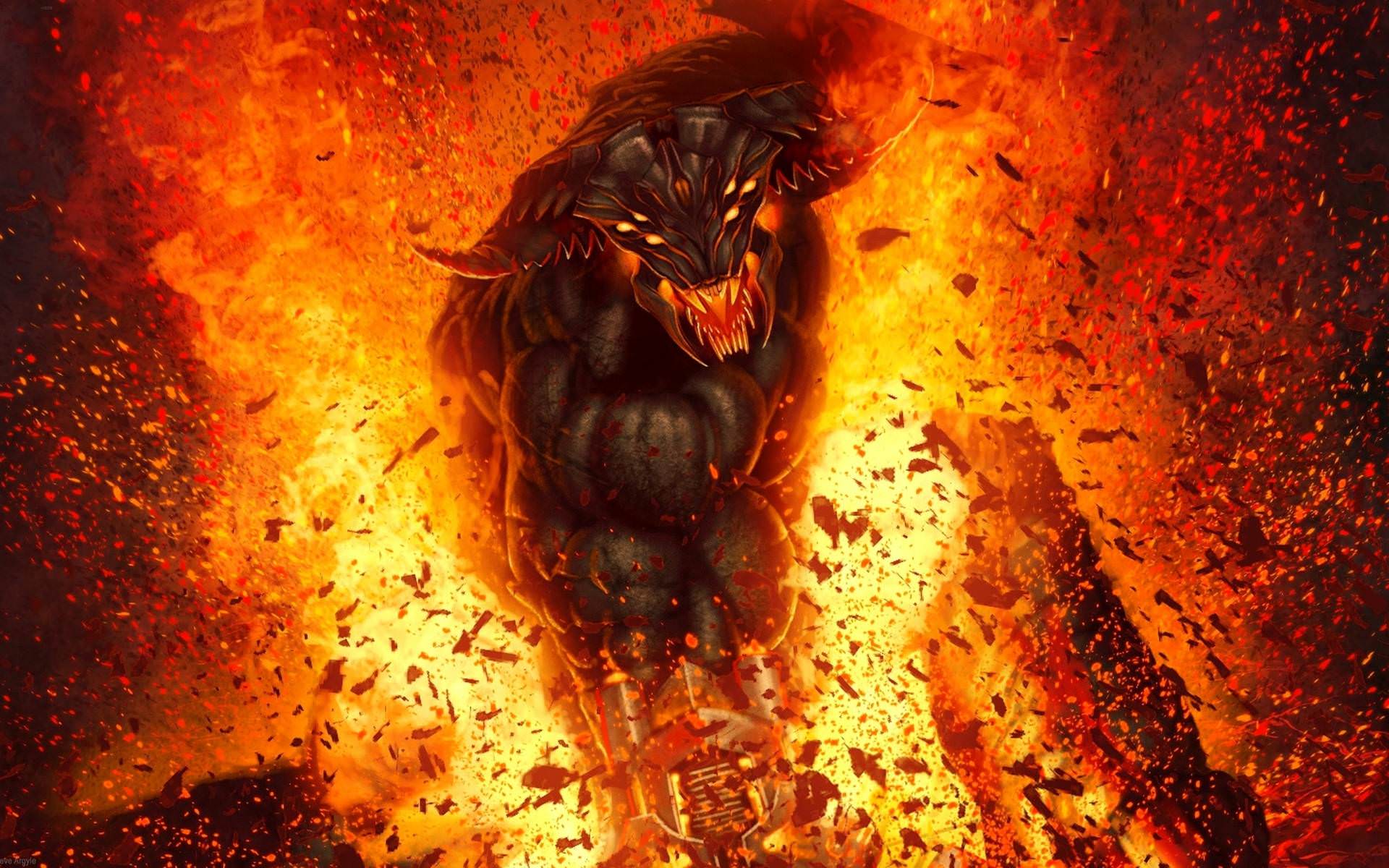 Dark horror fantasy fire demon hell evil art wallpaperx1200