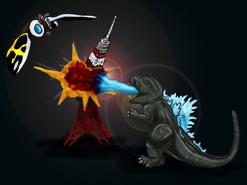 Chibi Godzilla vs Mothra