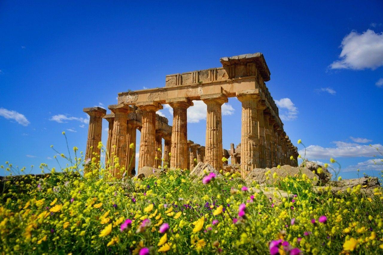 Ancient: Temple Hera Beautiful Ancient Greece Wildflowers Sky