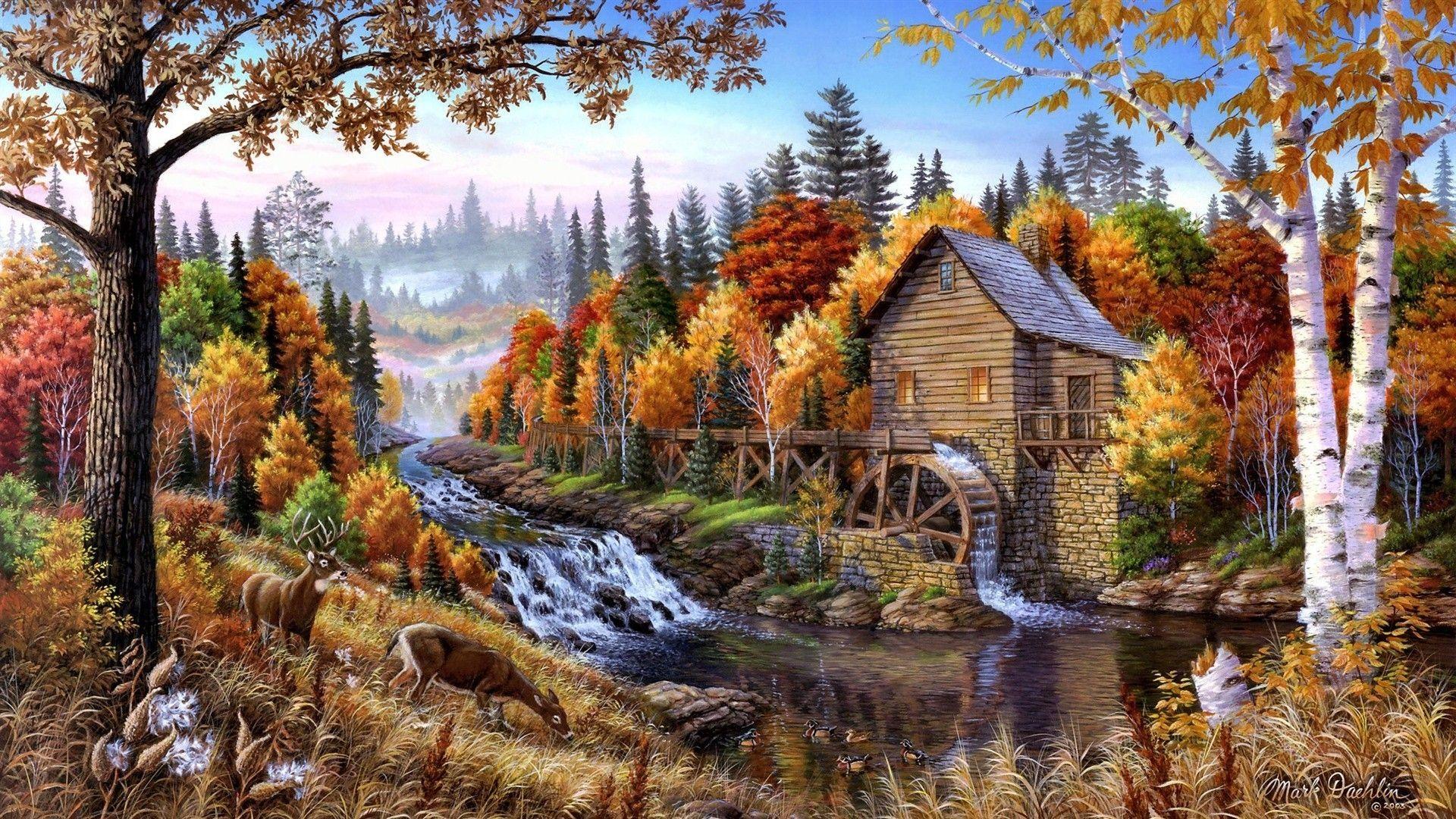 Artwork forests home oil painting paintings wallpaper. AllWallpaper