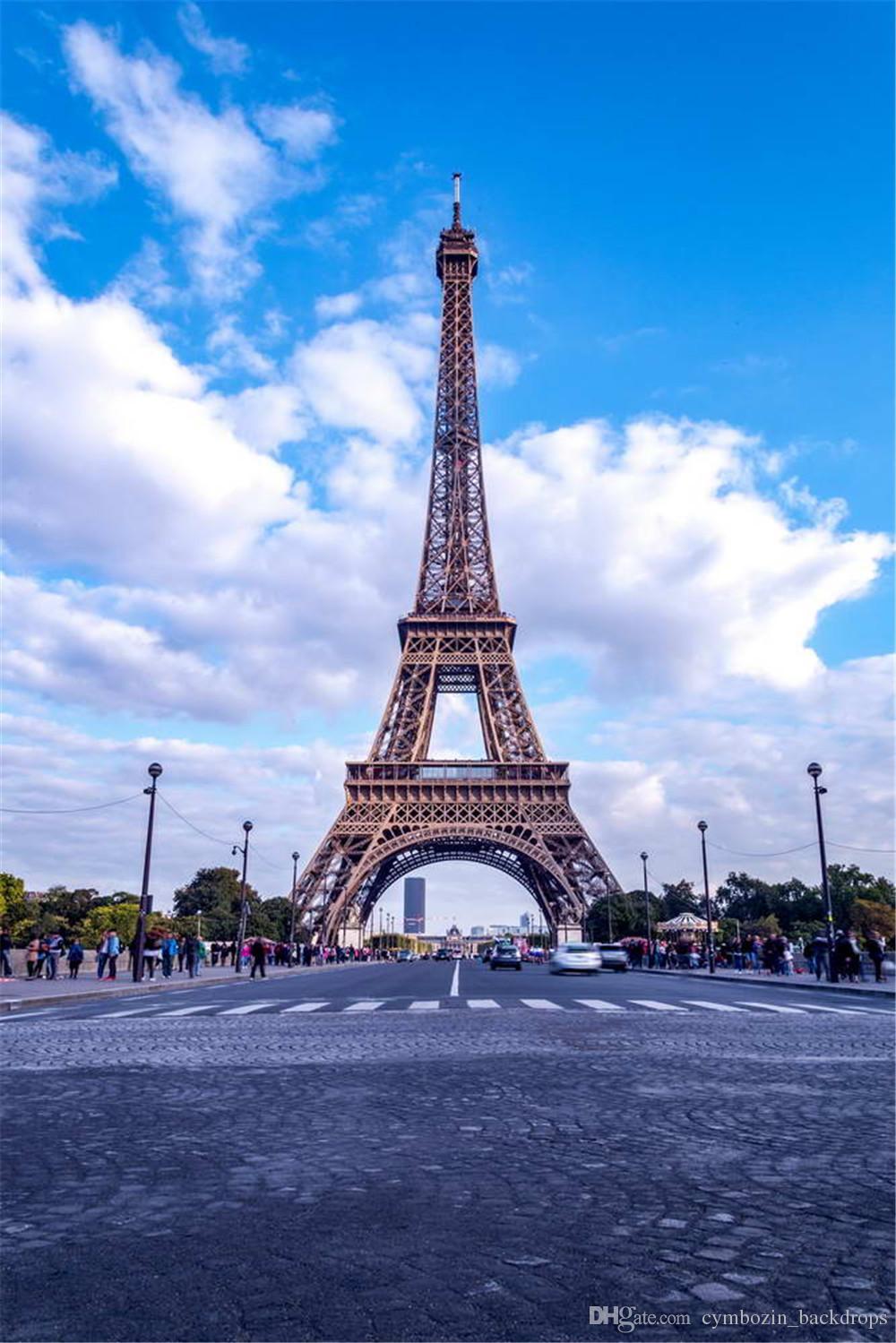 Paris Eiffel Tower Photography Backdrop Printed Blue Sky White