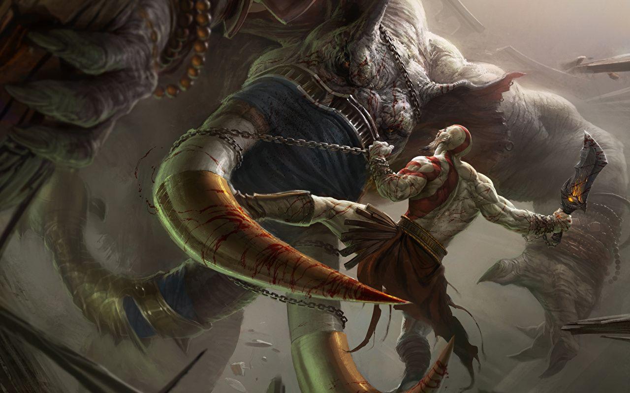 image God of War Monsters Men Warriors Horns Games Battles