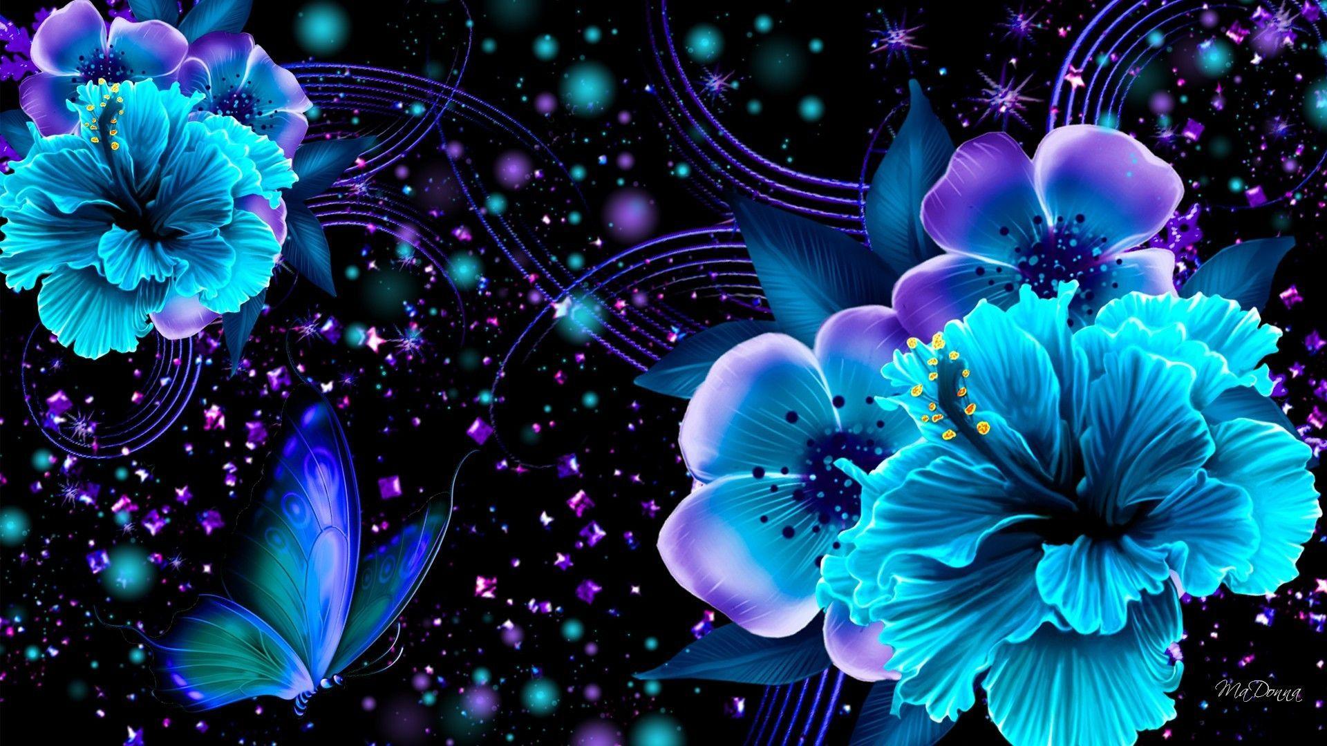 Flower Harmony Colors Flowers Blue Spatters Sparkles Shine Lavender