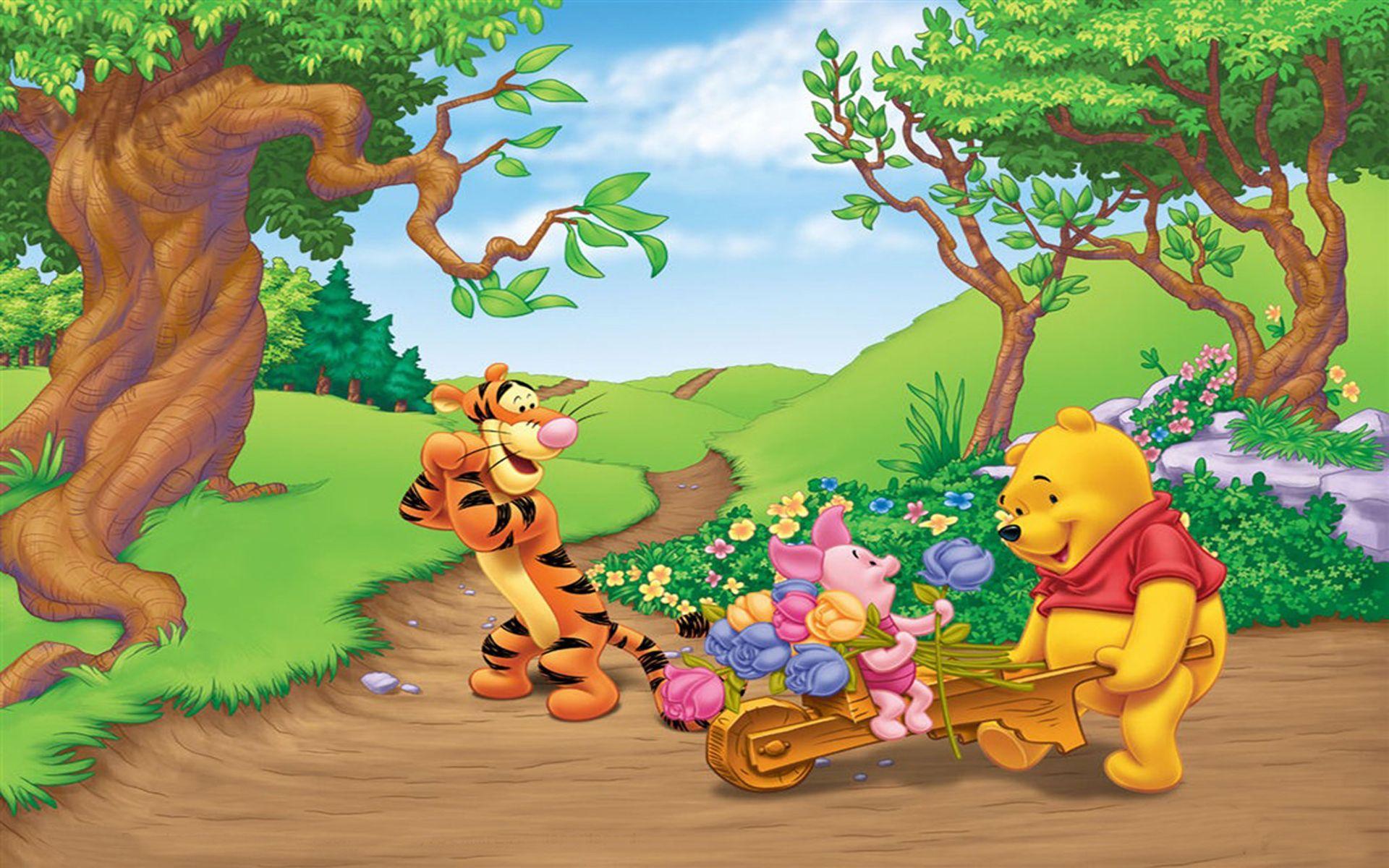 Tigger Piglet And Winnie The Pooh Spring Picking Flower Cart HD