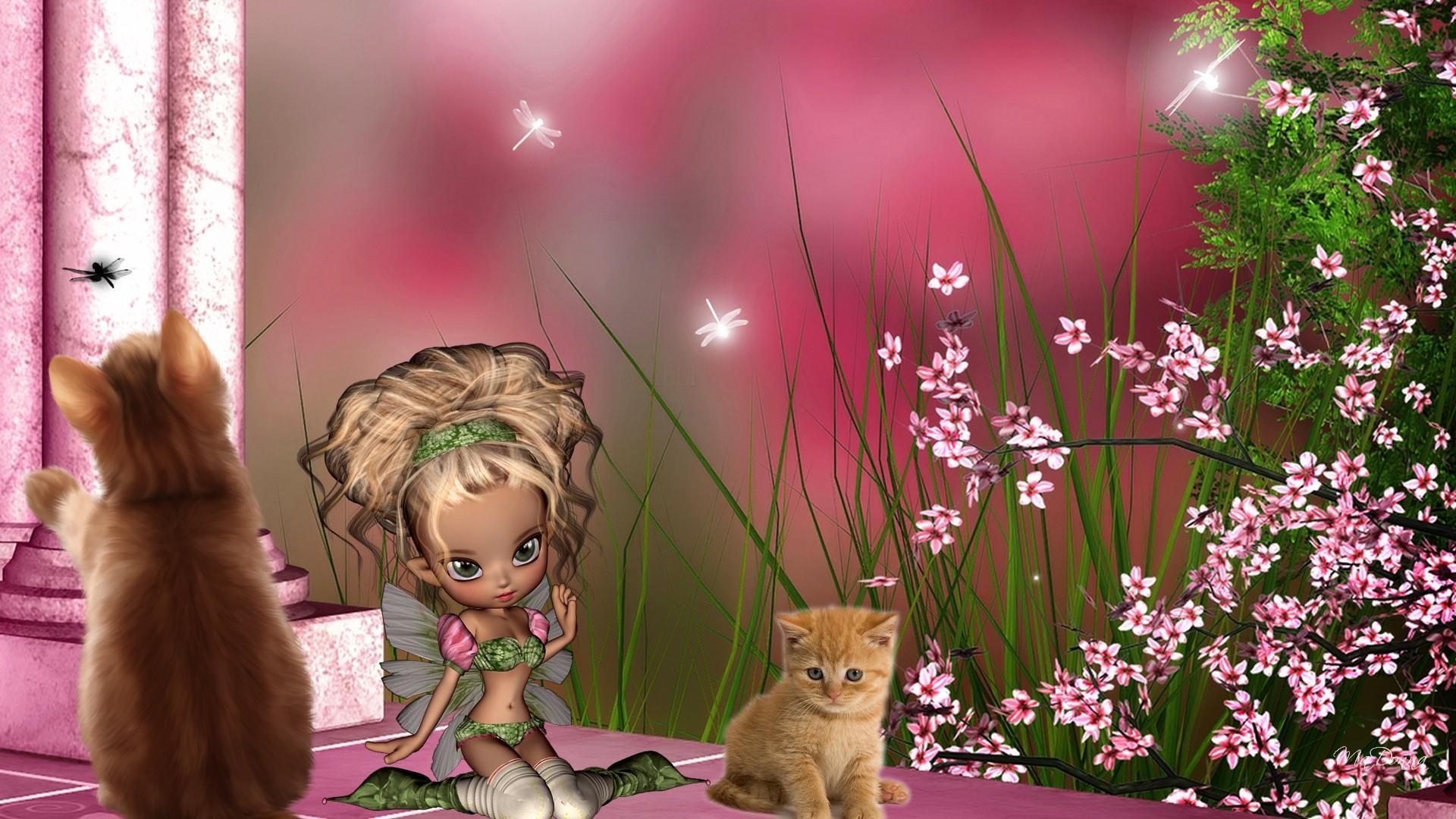 Magical Spring Fairy Kittens HD desktop wallpaper, Widescreen