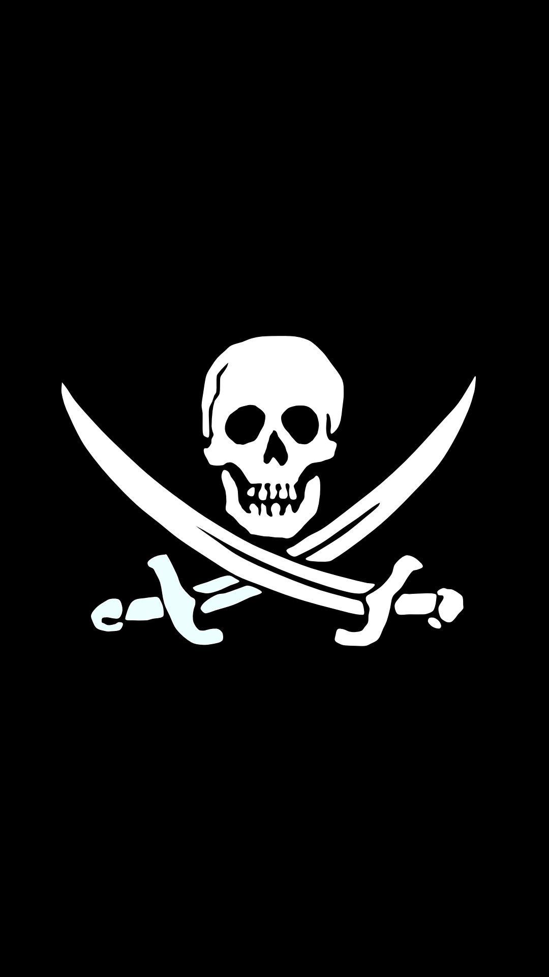 Jolly Roger Pirate Skull Black And White Android Wallpaper free download