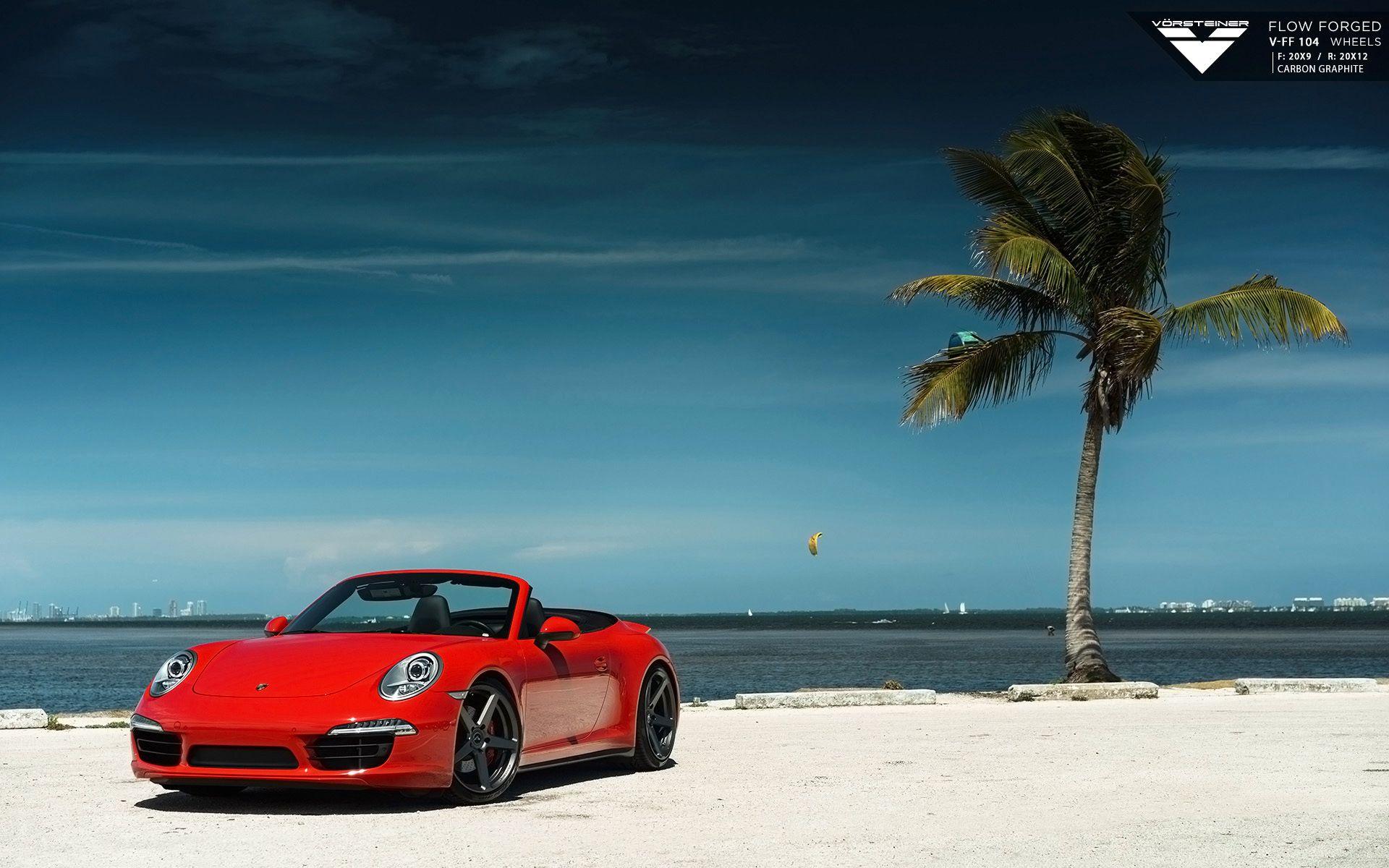 Red Porsche 911 Carrera Beach Background