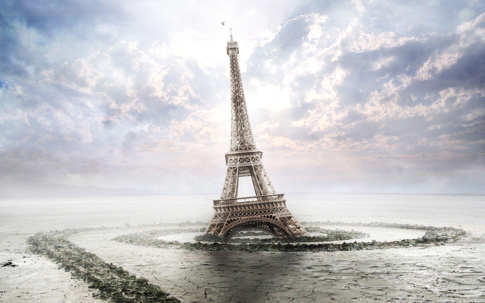 3D Eiffel Tower Crack Swamp Desktop Wallpaper