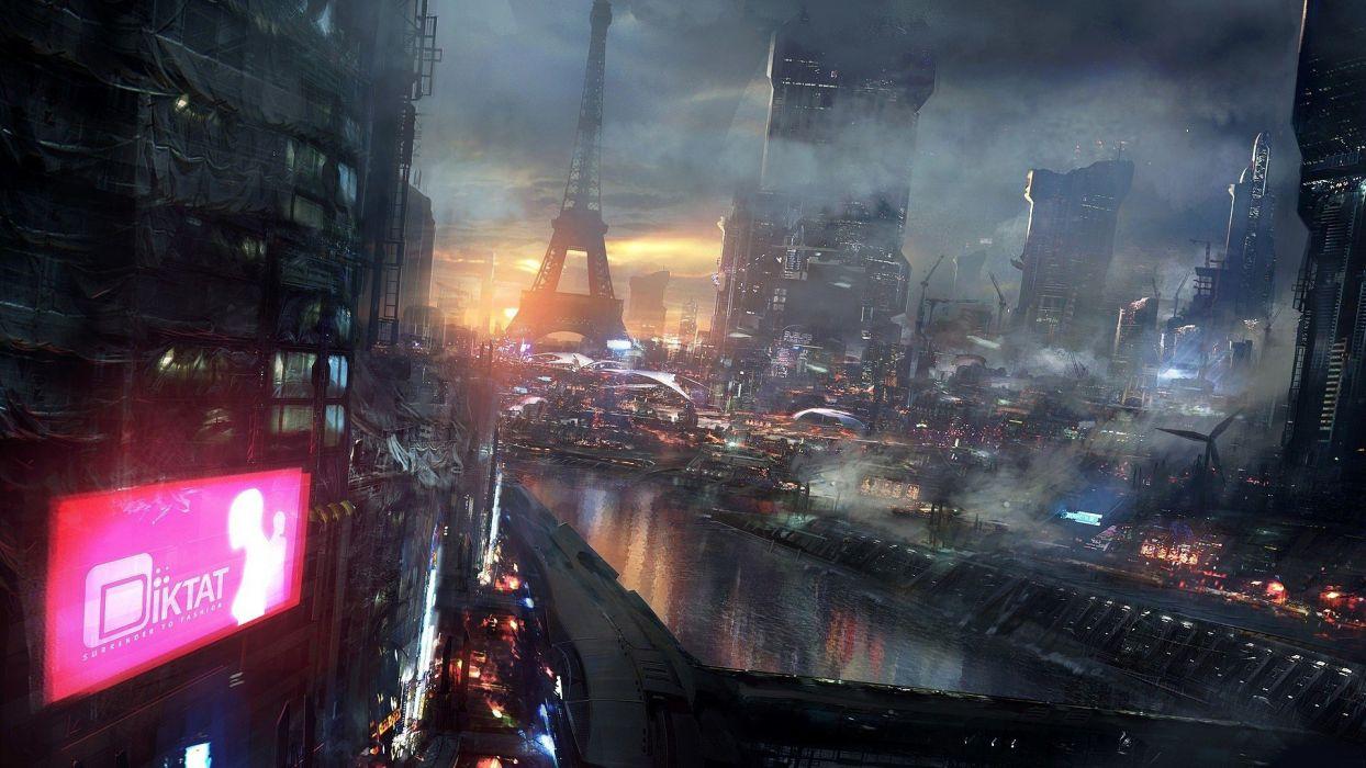 Art night city future fantasy wallpaperx1080