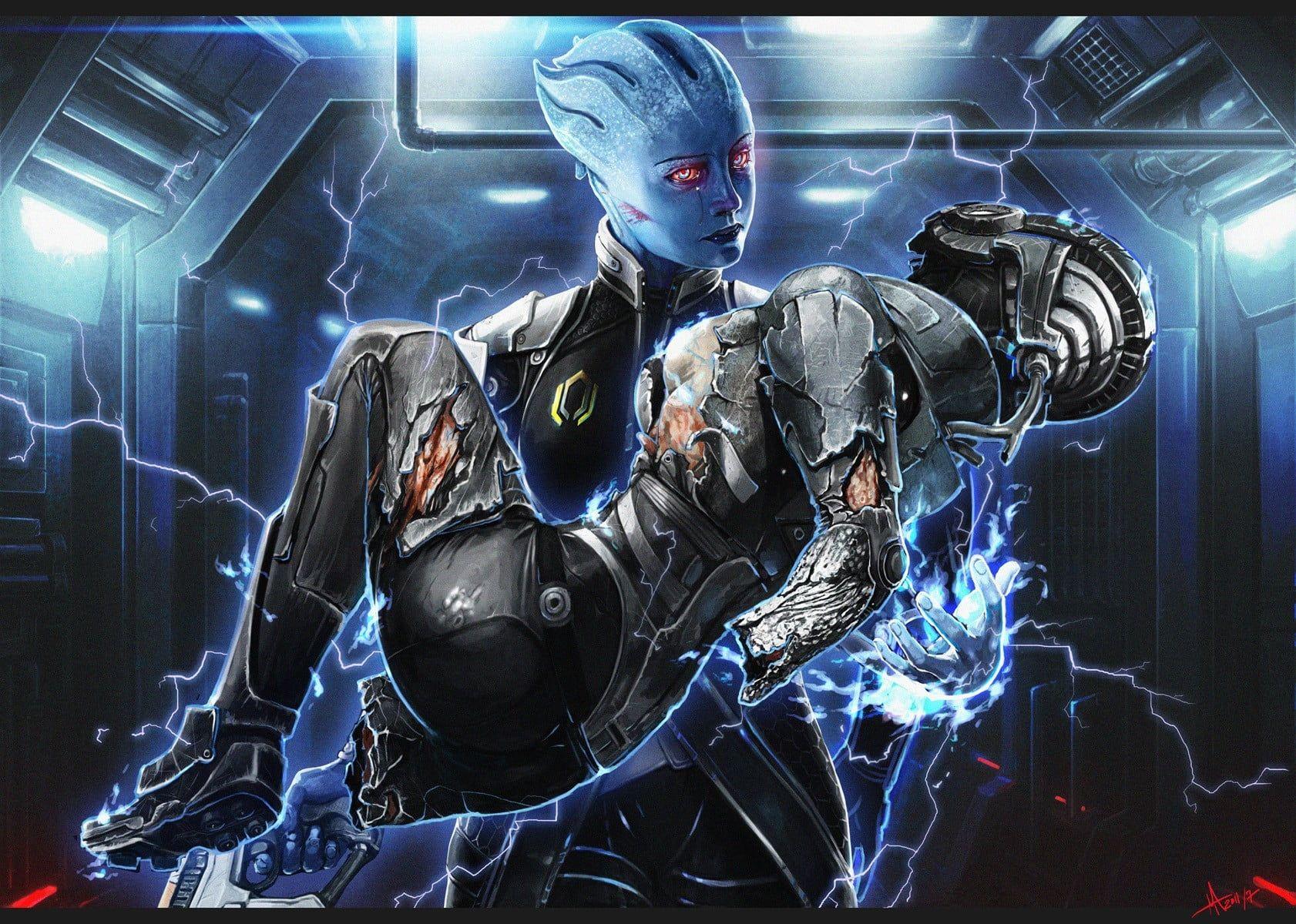 Woman carrying man digital wallpaper, Mass Effect, Mass Effect 2