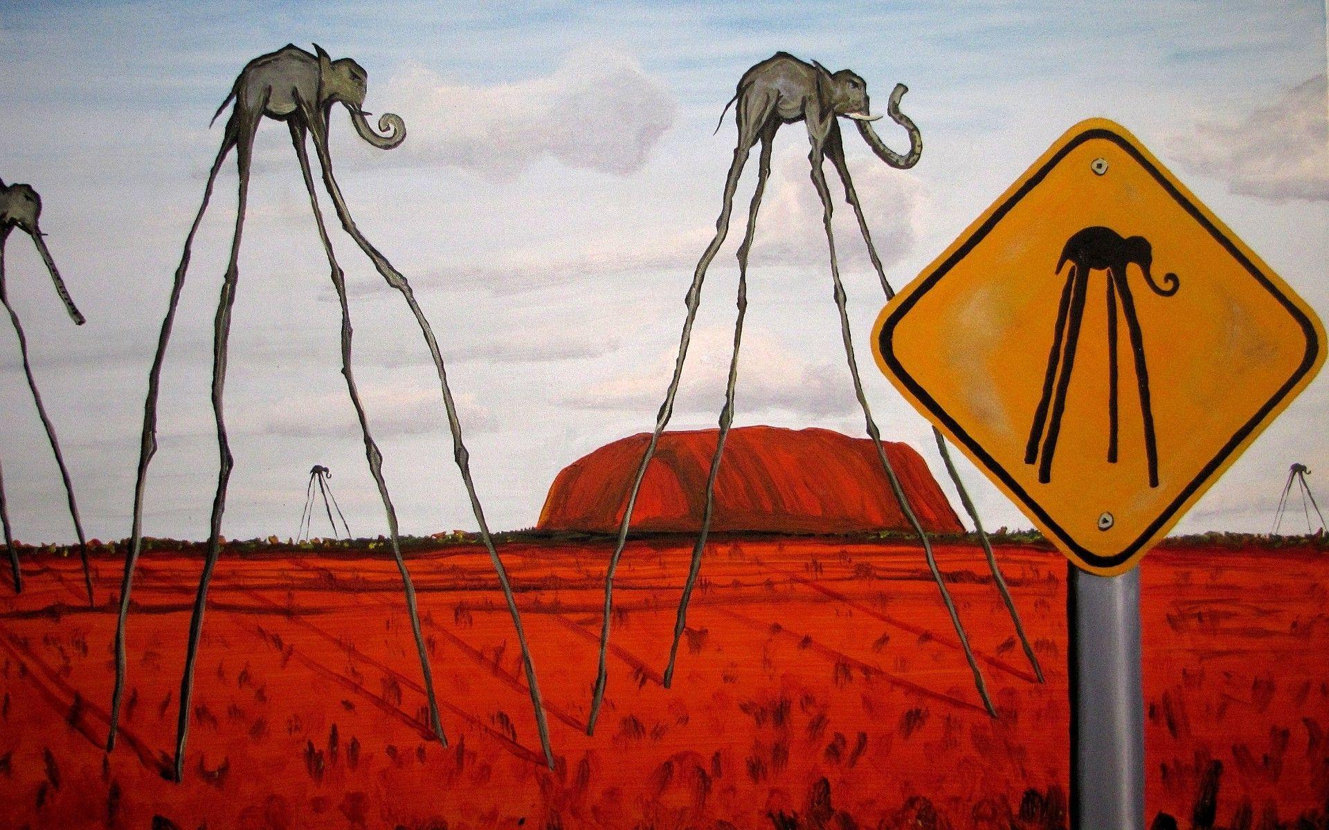 fantasy Art, Surreal, Clouds, Elephants, Signs, Hill, Nature