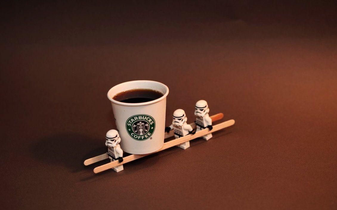 Little troupers from Star Wars and a dark Starbucks coffee