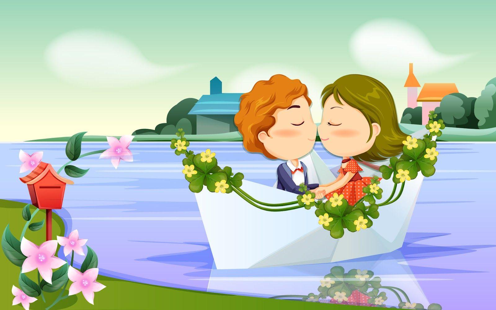 Romantic Kiss Cartoon Wallpaper