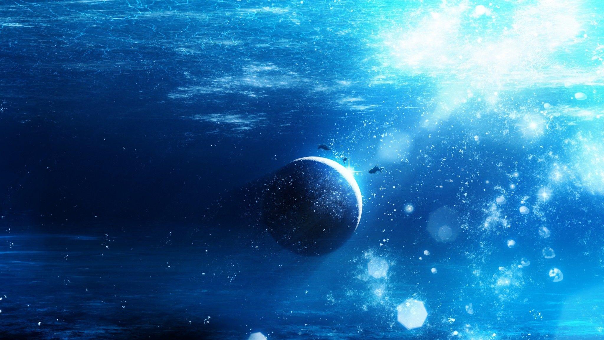 Download 2048x1154 Planet, Drowning, Underwater, Digital Art