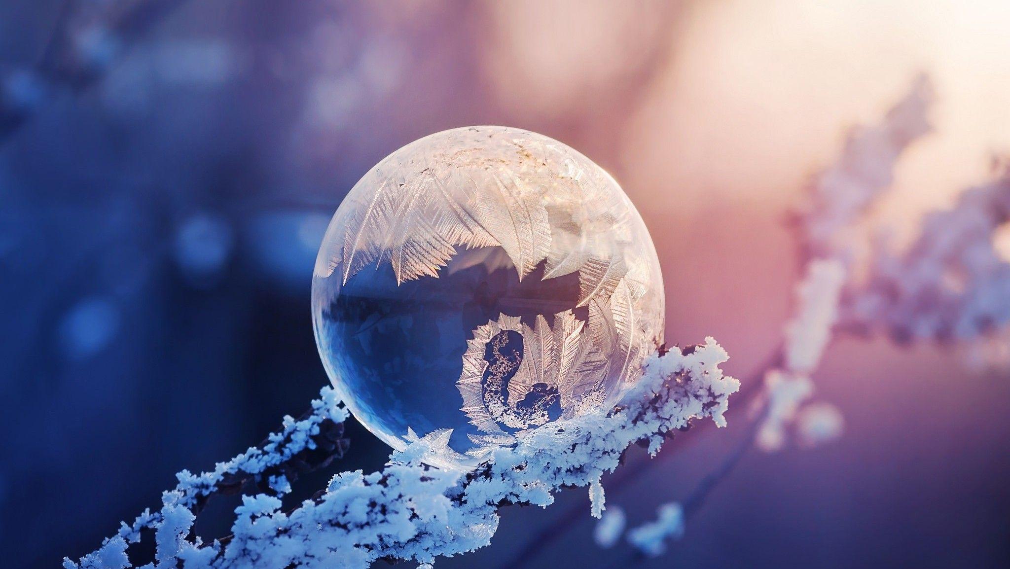 Download 2048x1154 Frozen Bubble, Winter, Photography Wallpaper
