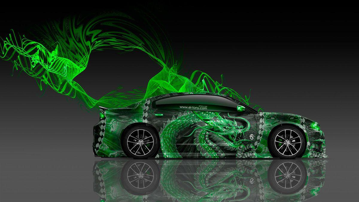 Dodge Charger RT Muscle Side Dragon Aerography Car 2015 Green Neon