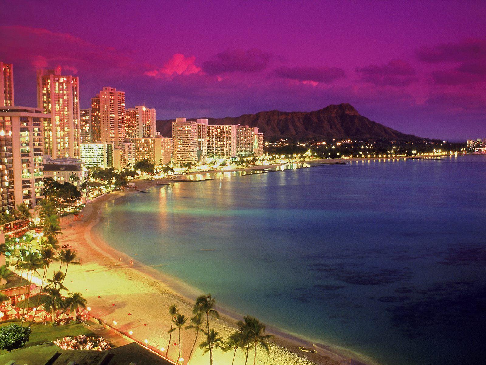 Waikiki at Dusk, Hawaii Wallpaper