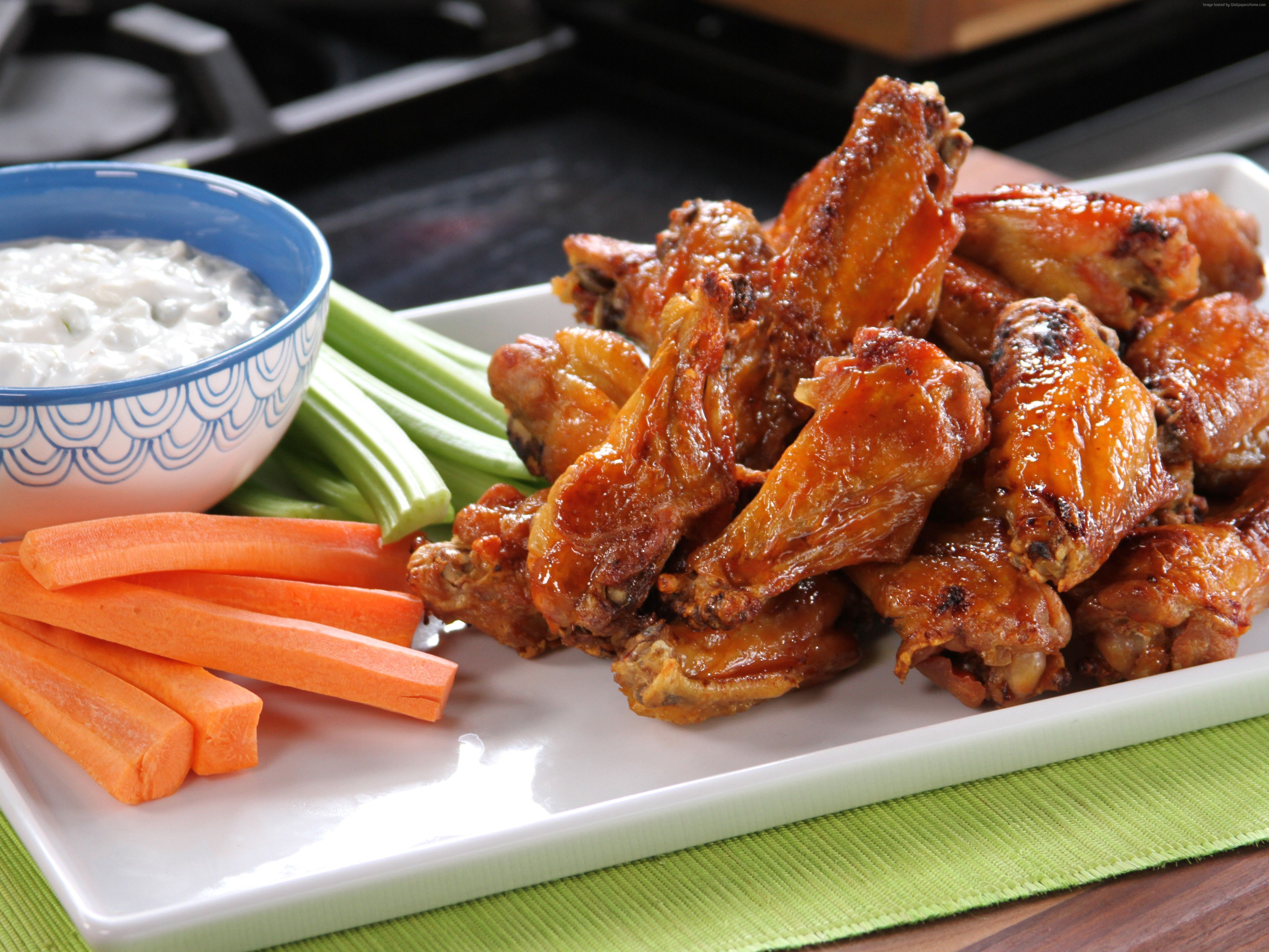 Wallpaper Buffalo wings, sauce, vegetables, carrots, Food