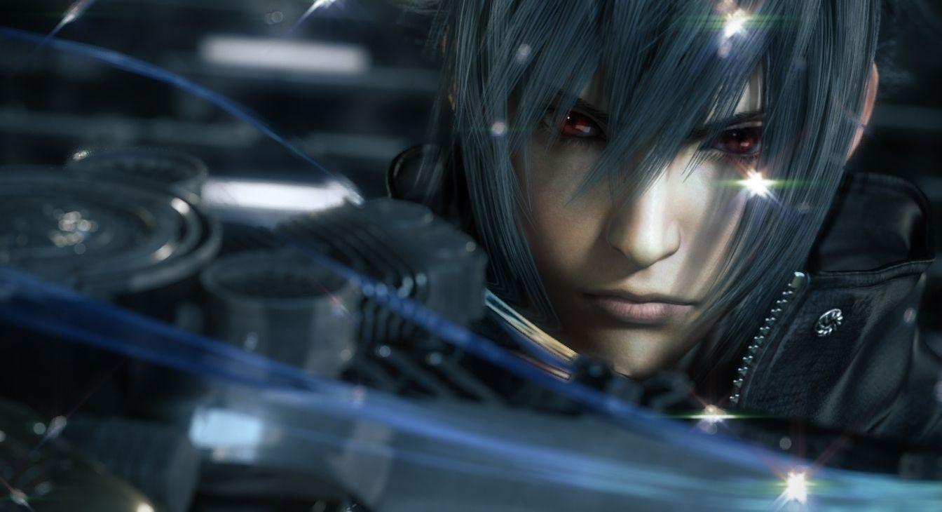 blue hair final fantasy noctis lucis caelum red eyes sword weapon