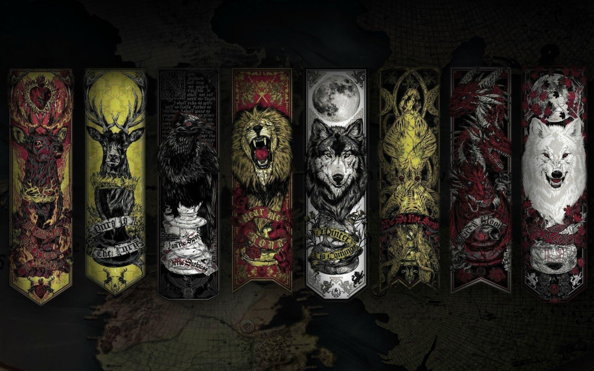 lion, House Greyjoy, wolf, House Lannister, Game of Thrones, House