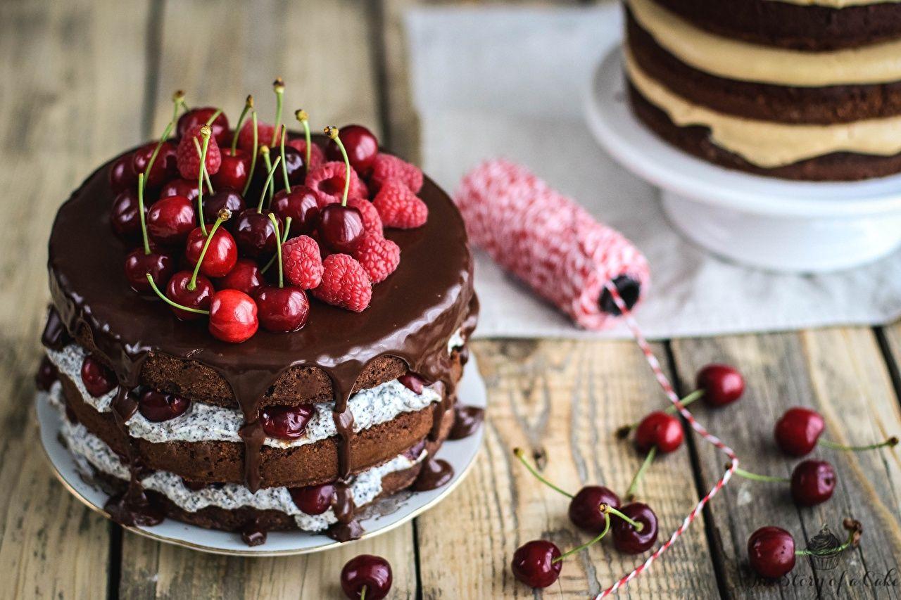 Wallpaper Chocolate Torte Cherry Raspberry Food
