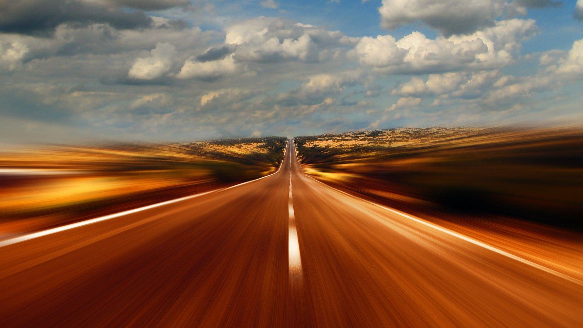 Road Trip, brown, clouds, motion blur wallpaper