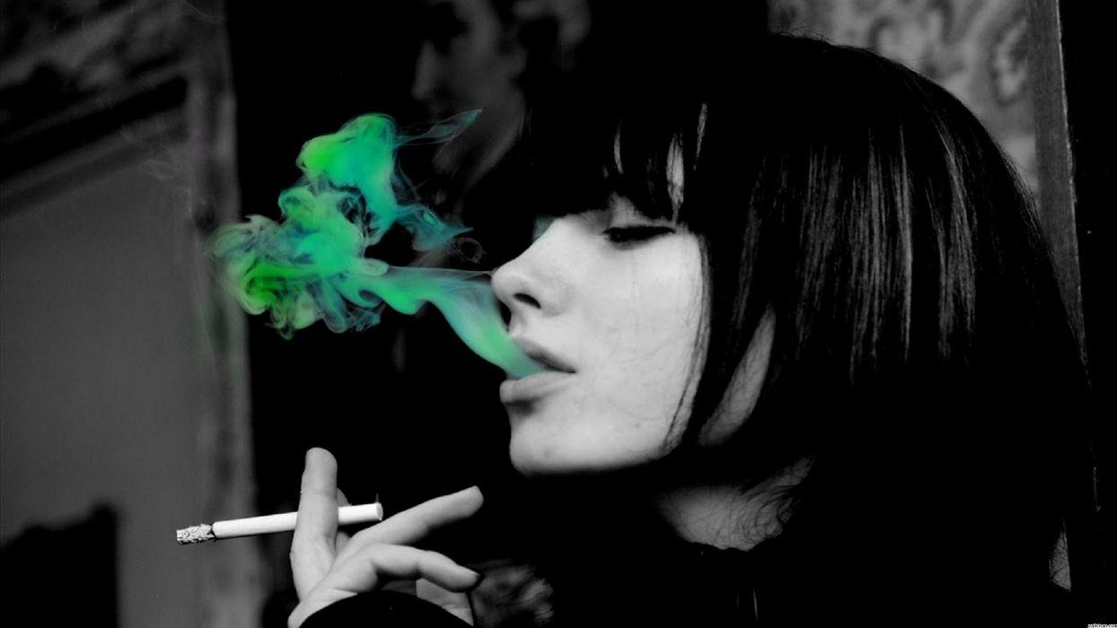 Women smoking selective coloring cigarettes black hair models