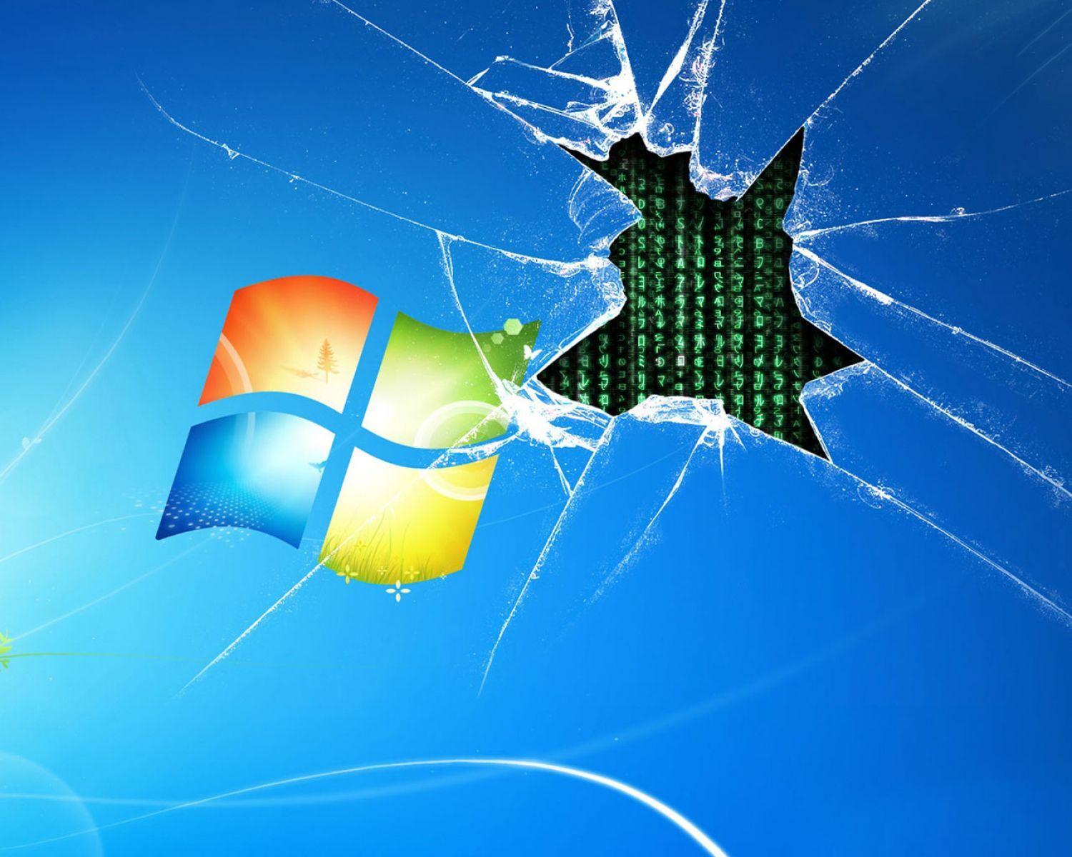 Windows 7 With Glass Break Effect. HD Brands and Logos Wallpaper