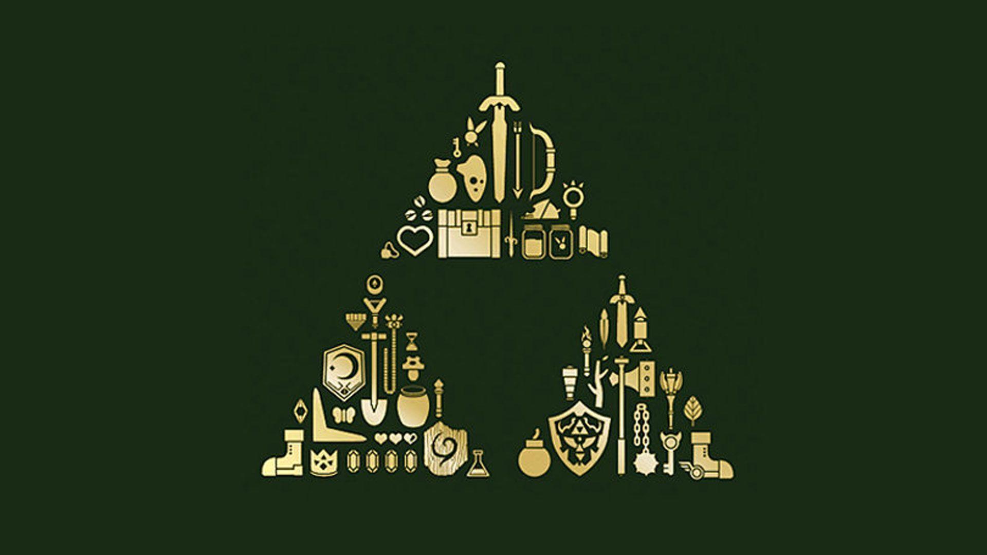 All of the items from Ocarina made into the shape of the triforce