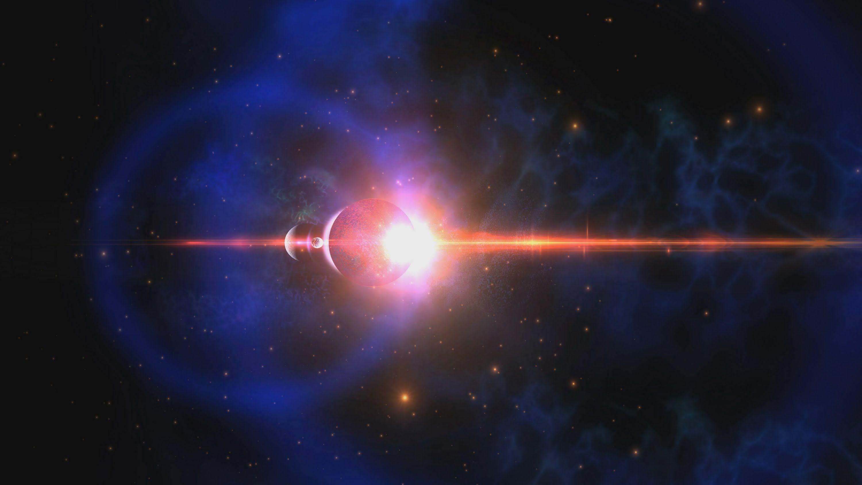 4K 3D Space Planets Multi Frame Position Flare Moving Background