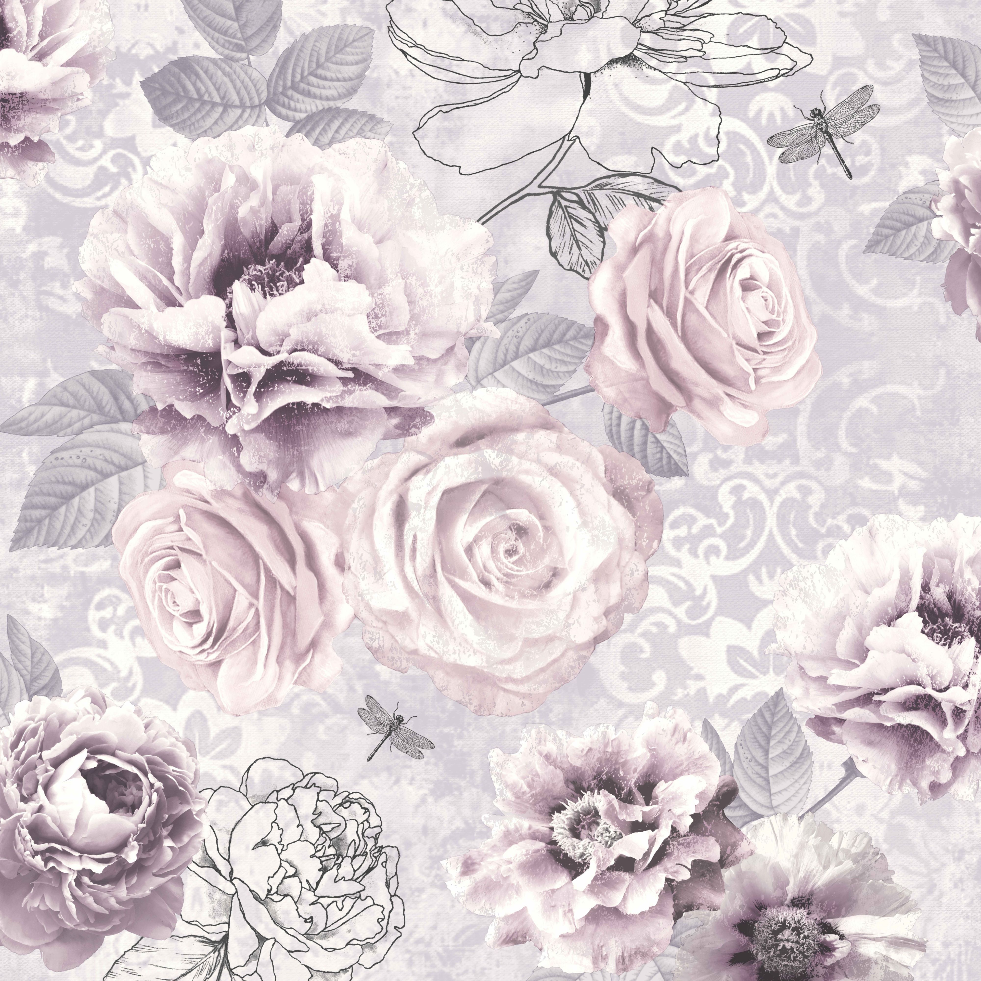 Graham & Brown Fresco Pink, Purple & Grey Floral Wallpaper