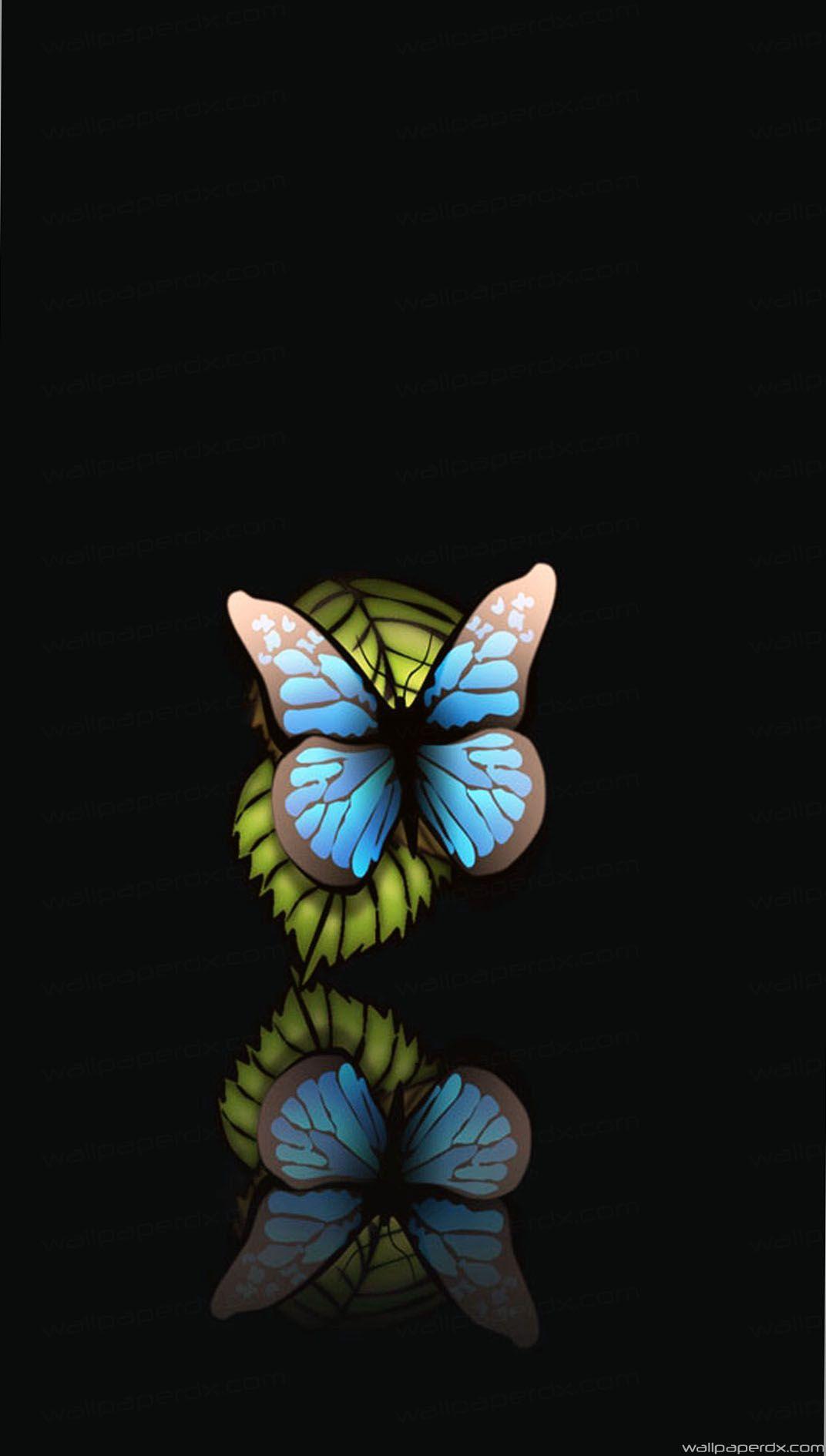 Blue Butterfly Black Background Full HD Android Wallpaper