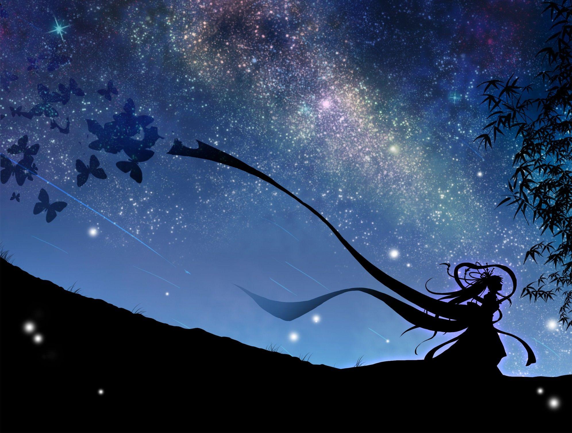 night, stars, skyscapes, butterflies wallpaper