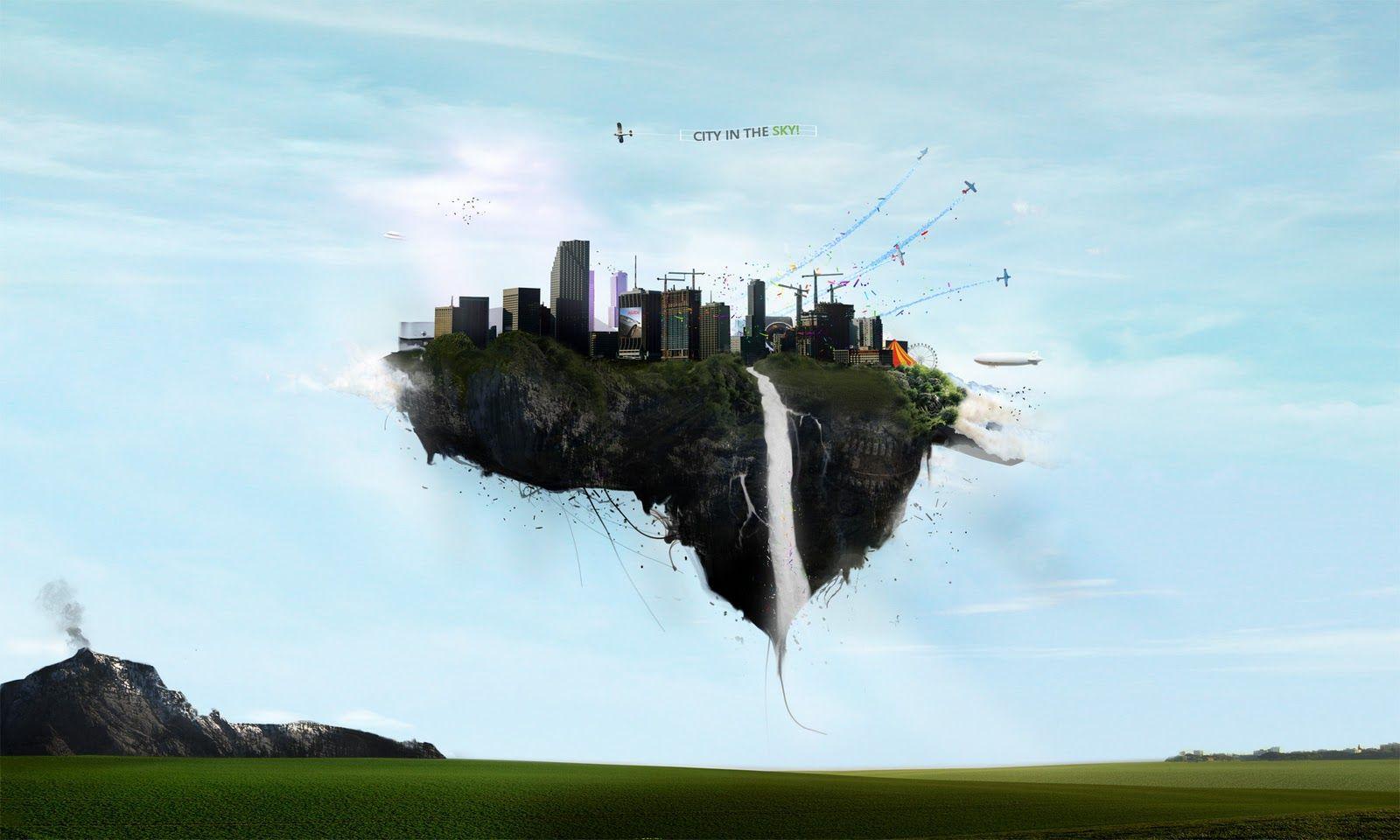3D art amazing flying city skyscrapers HD wallpaper epic desktop