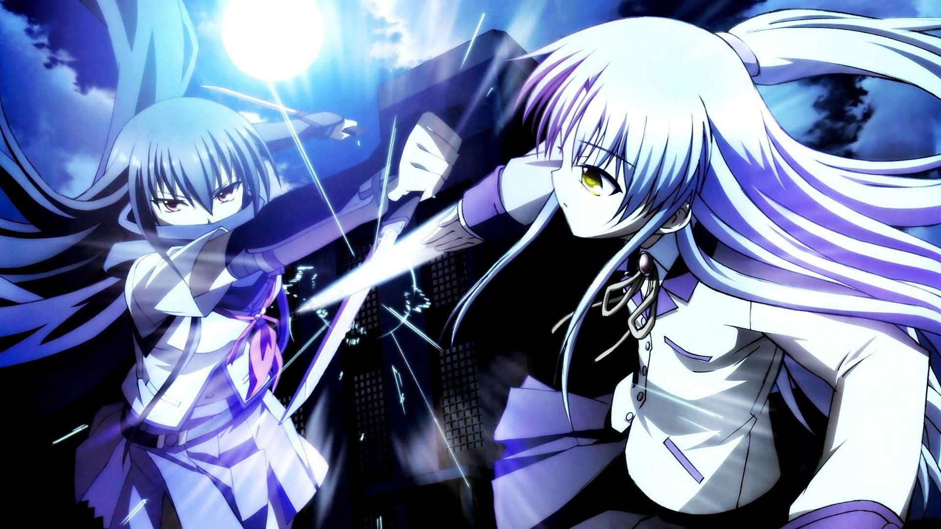 Download wallpaper 1920x1080 angel beats, girls, battle, weapons